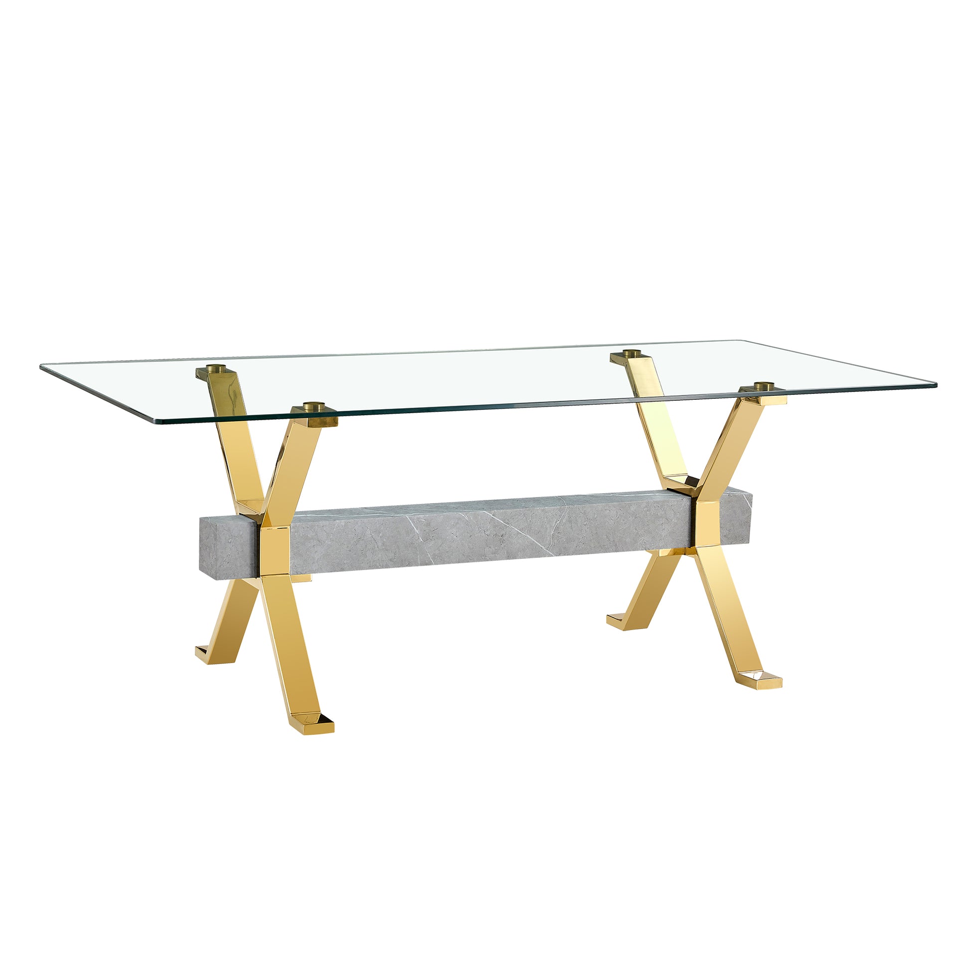 Modern Luxury Tempered Glass Table and Gold Plated Dining Chair Set- 8 Seater, White_7