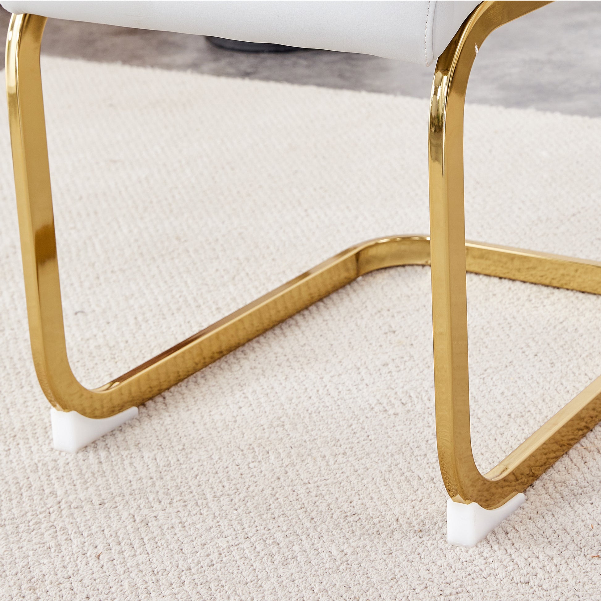 Rectangular Marble Designed Table and Gold Plated Dining Chair Set- 6 Seater, White+White_11