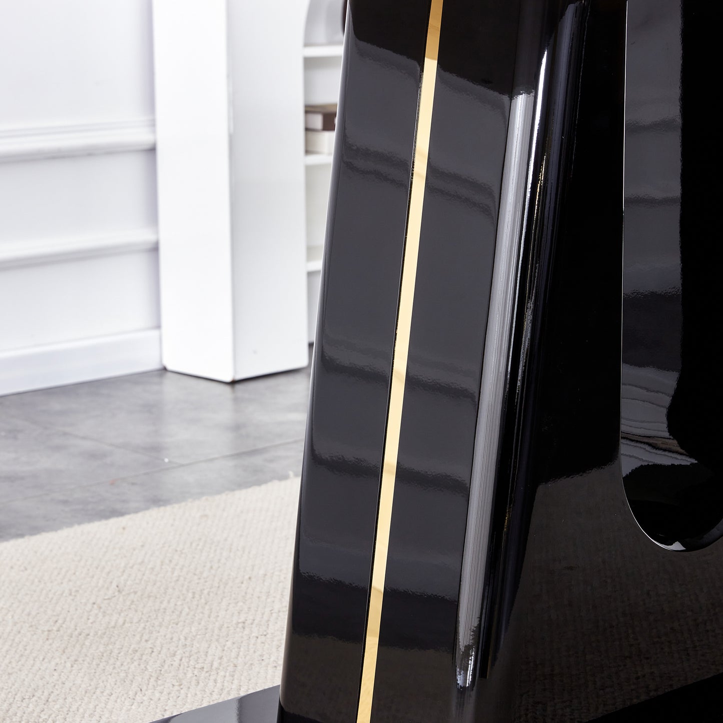 Rectangular Marble Designed Table and Gold Plated Dining Chair Set- 6 Seater, White+Black_4