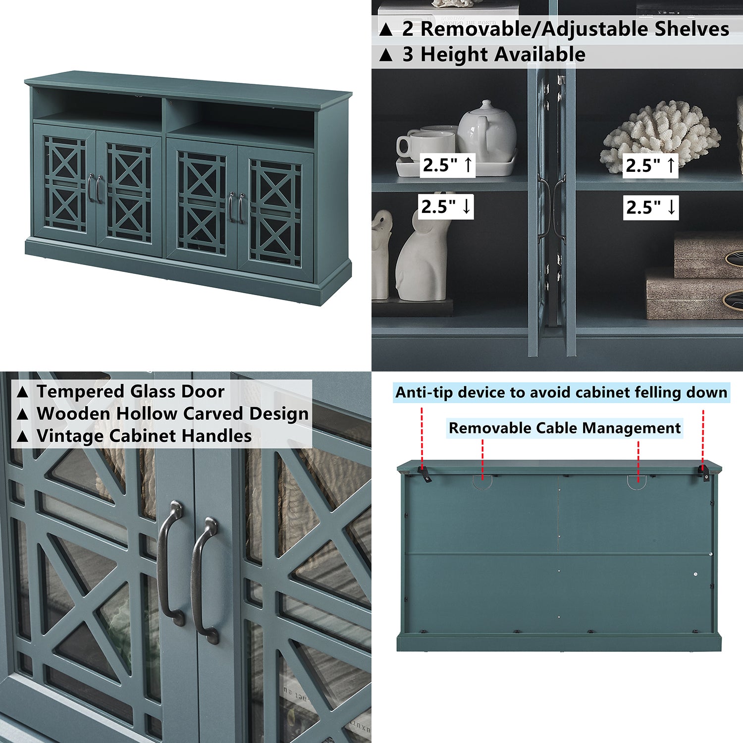 TV Stand Buffet Sideboard Console Table-Dark Teal_2