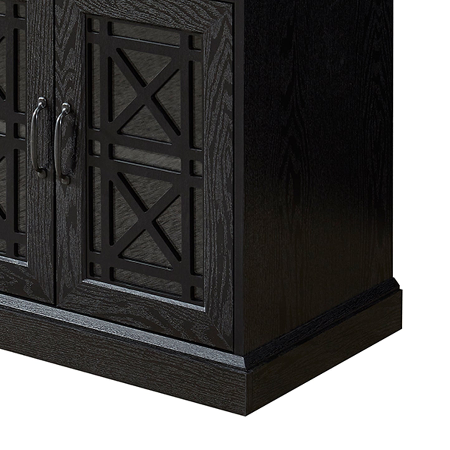 53" TV Console Storage Buffet Cabinet Sideboard Black- Wood Grain Finish_10