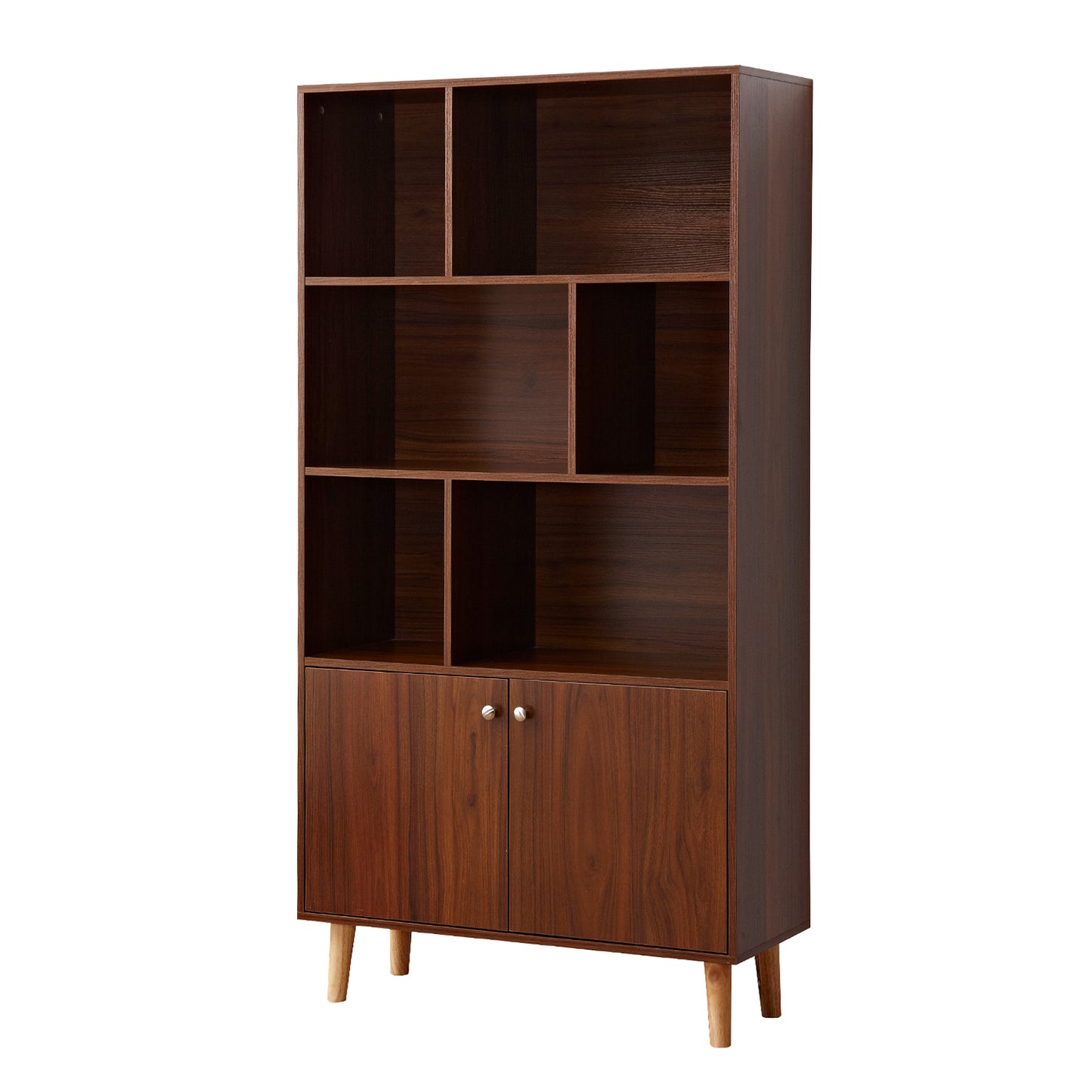 Wood Storage Cabinet with 3-Tier Open Shelf_2