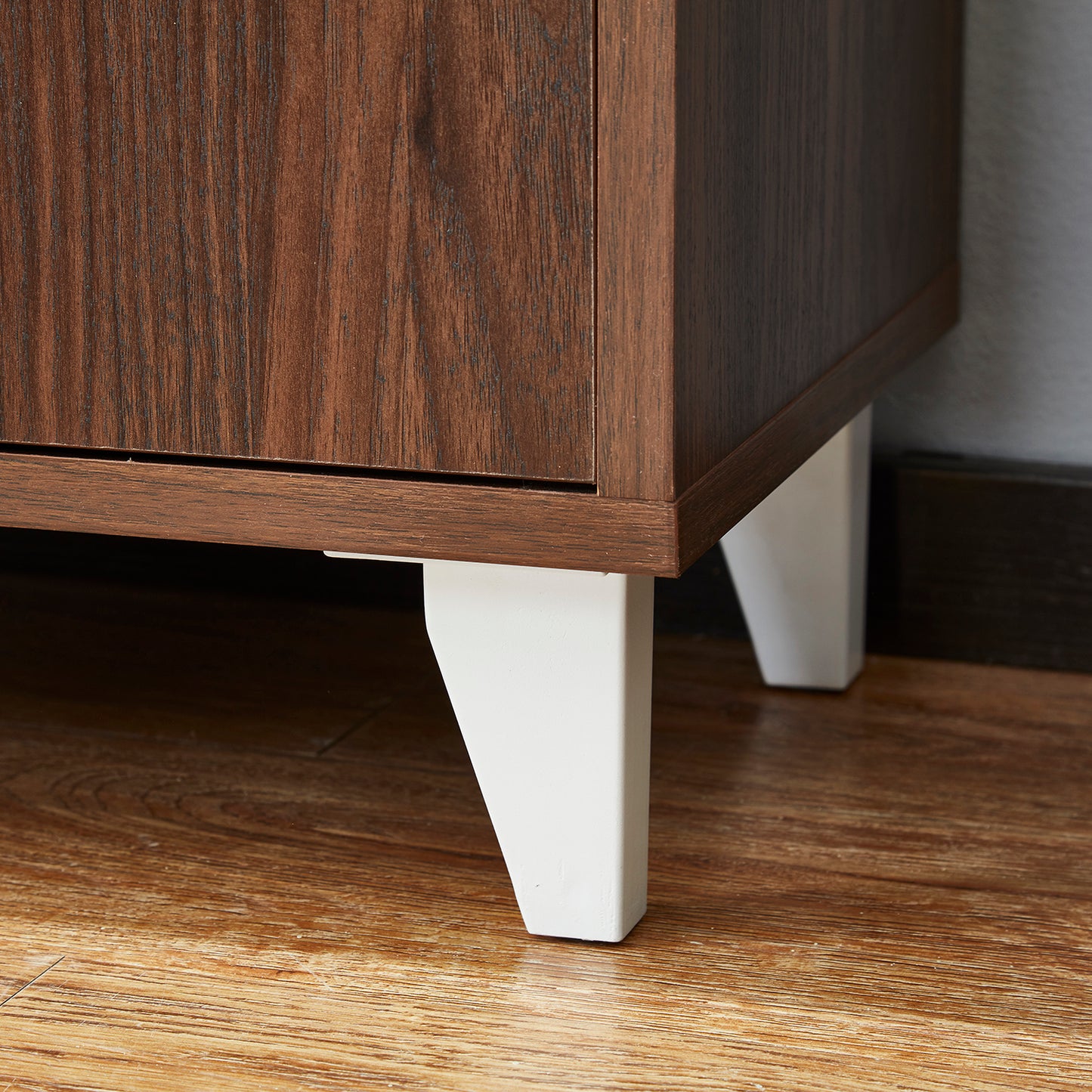 2 Doors Wood Storage Cabinet With 7 Open Storage Shelf_5