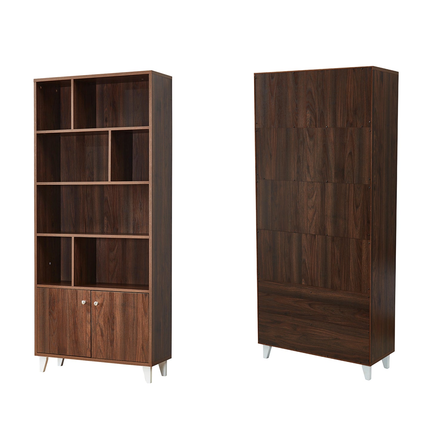 2 Doors Wood Storage Cabinet With 7 Open Storage Shelf_3