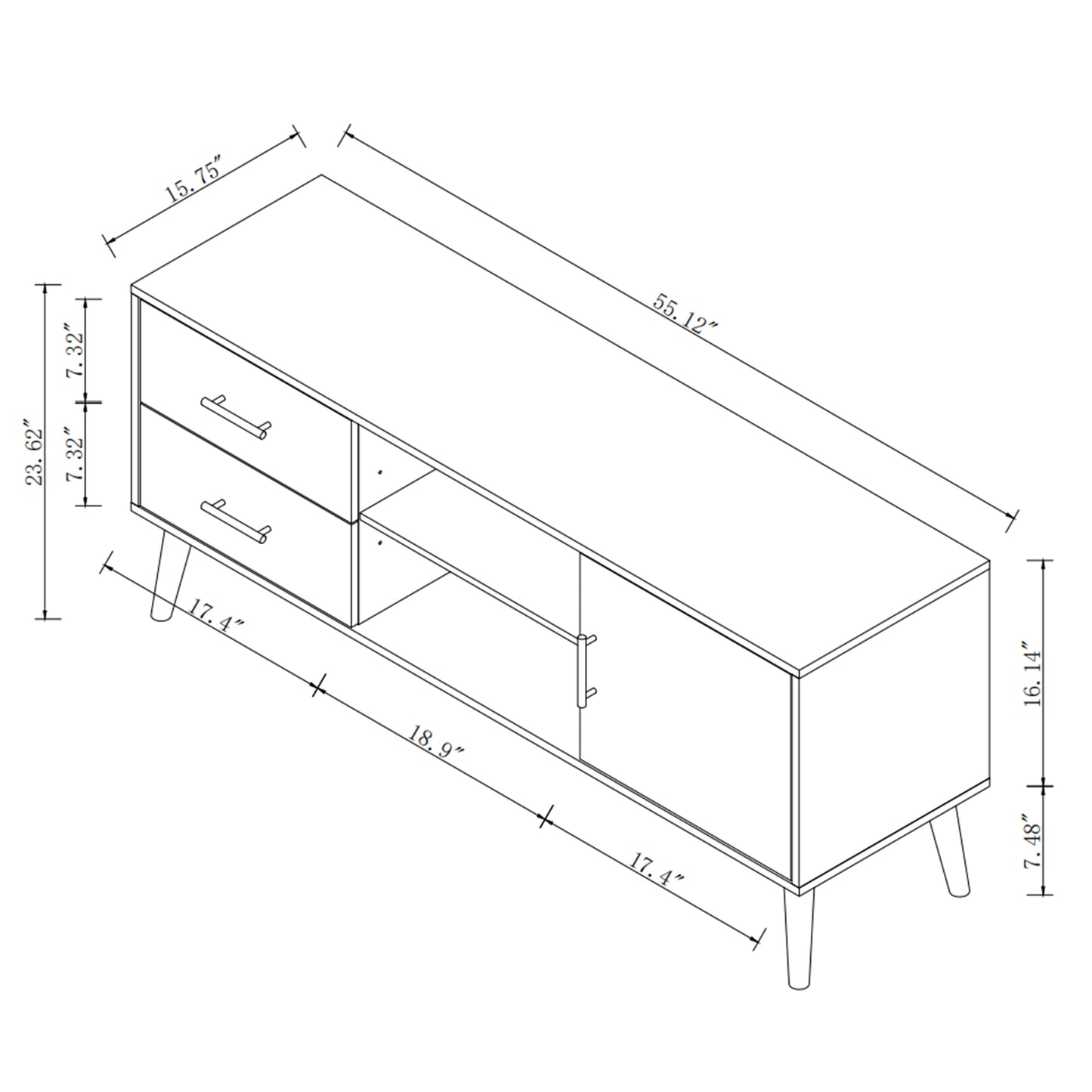 55" TV Stand with 4 Drawers and 2 Open Shelves-Walnut Wood_5