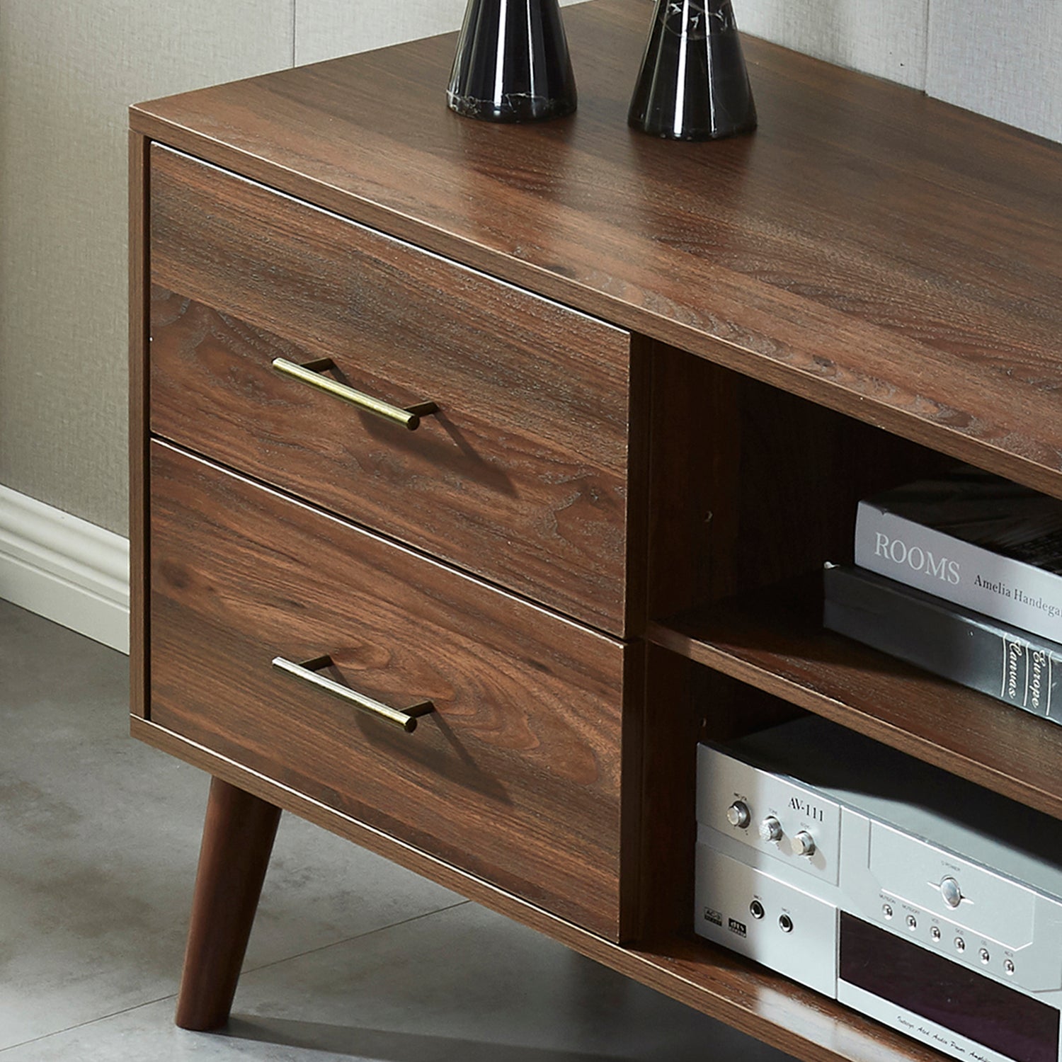 55" TV Stand with 4 Drawers and 2 Open Shelves-Walnut Wood_8