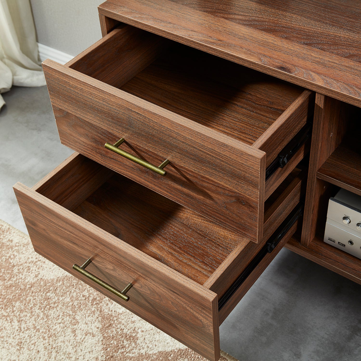 55" TV Stand with 4 Drawers and 2 Open Shelves-Walnut Wood_9