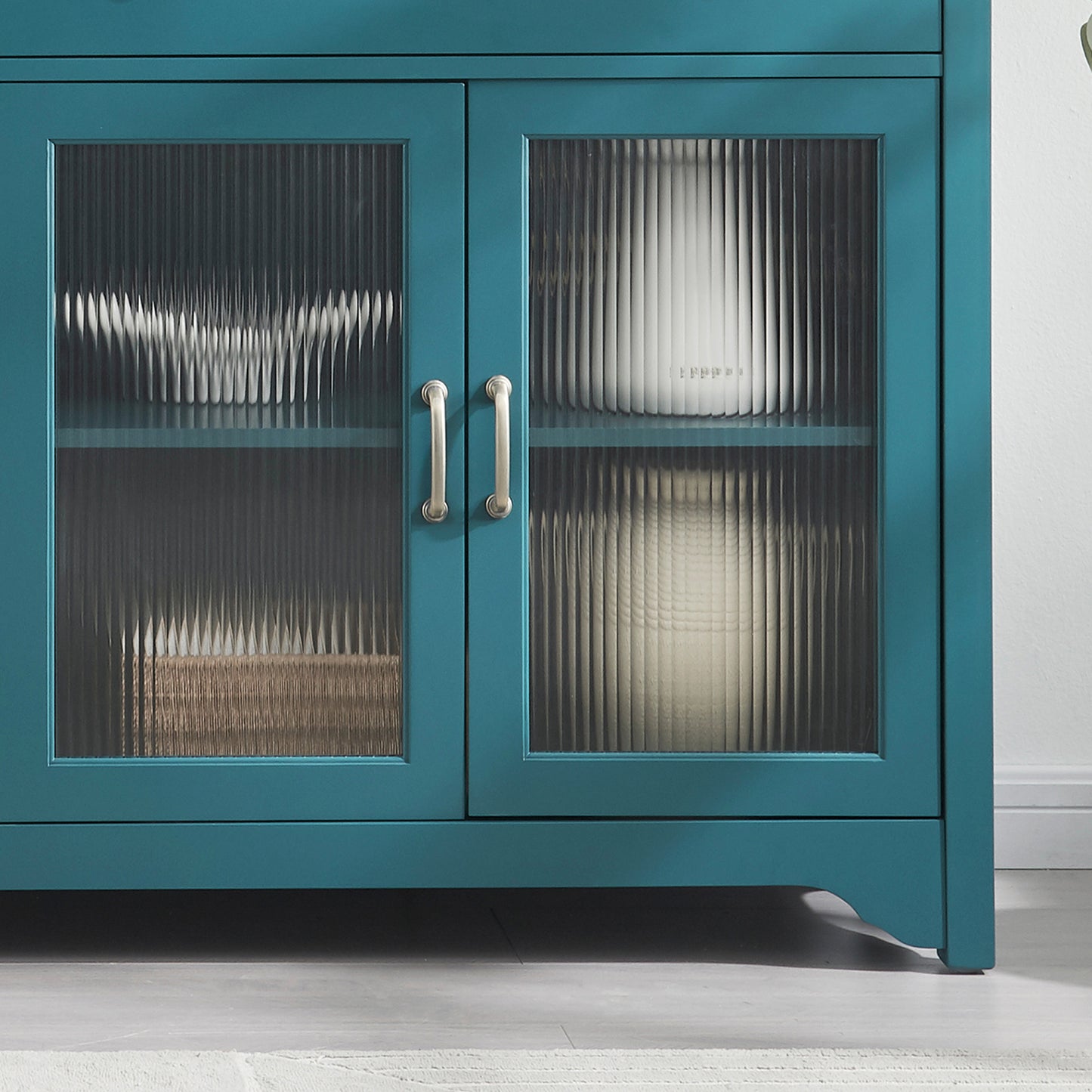 66" TV Storage Buffet Cabinet with Glass Door and Adjustable Shelves, Console Table-Teal Blue_6