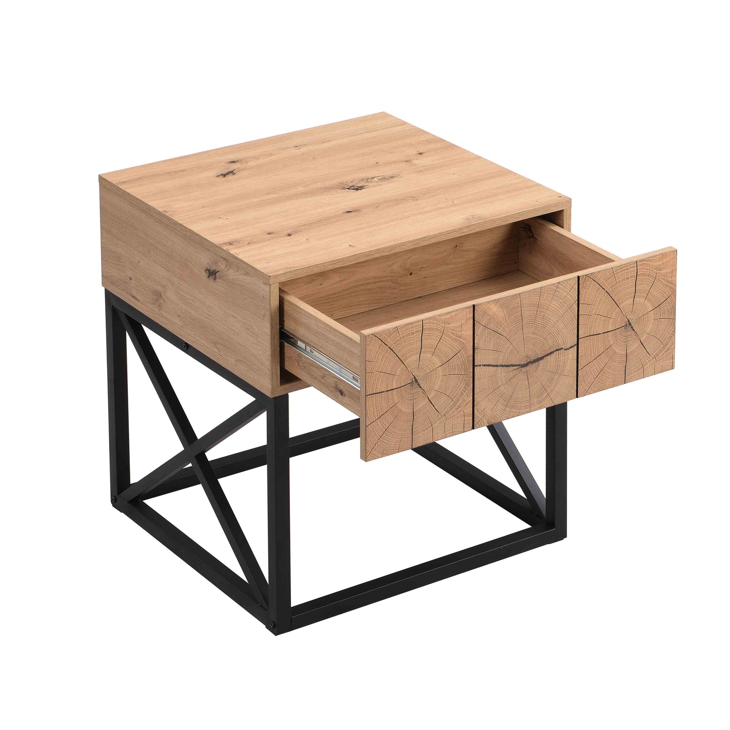 21.65'' Metal and Wood Night Stand Bedside Table with Drawer_5