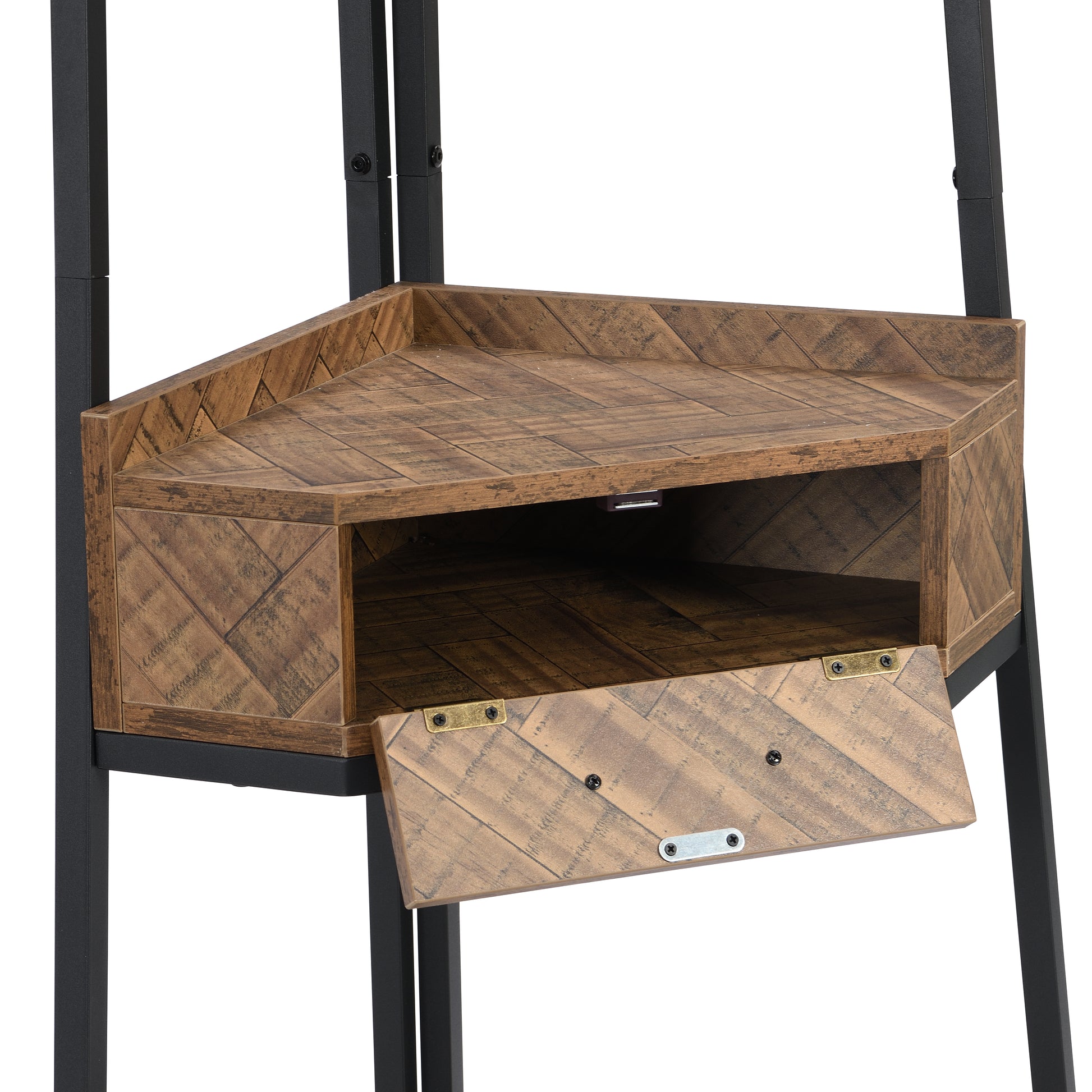 72.64'' Tall 4-tier Corner Shelf Bookcase with Two Drawers-Black_4
