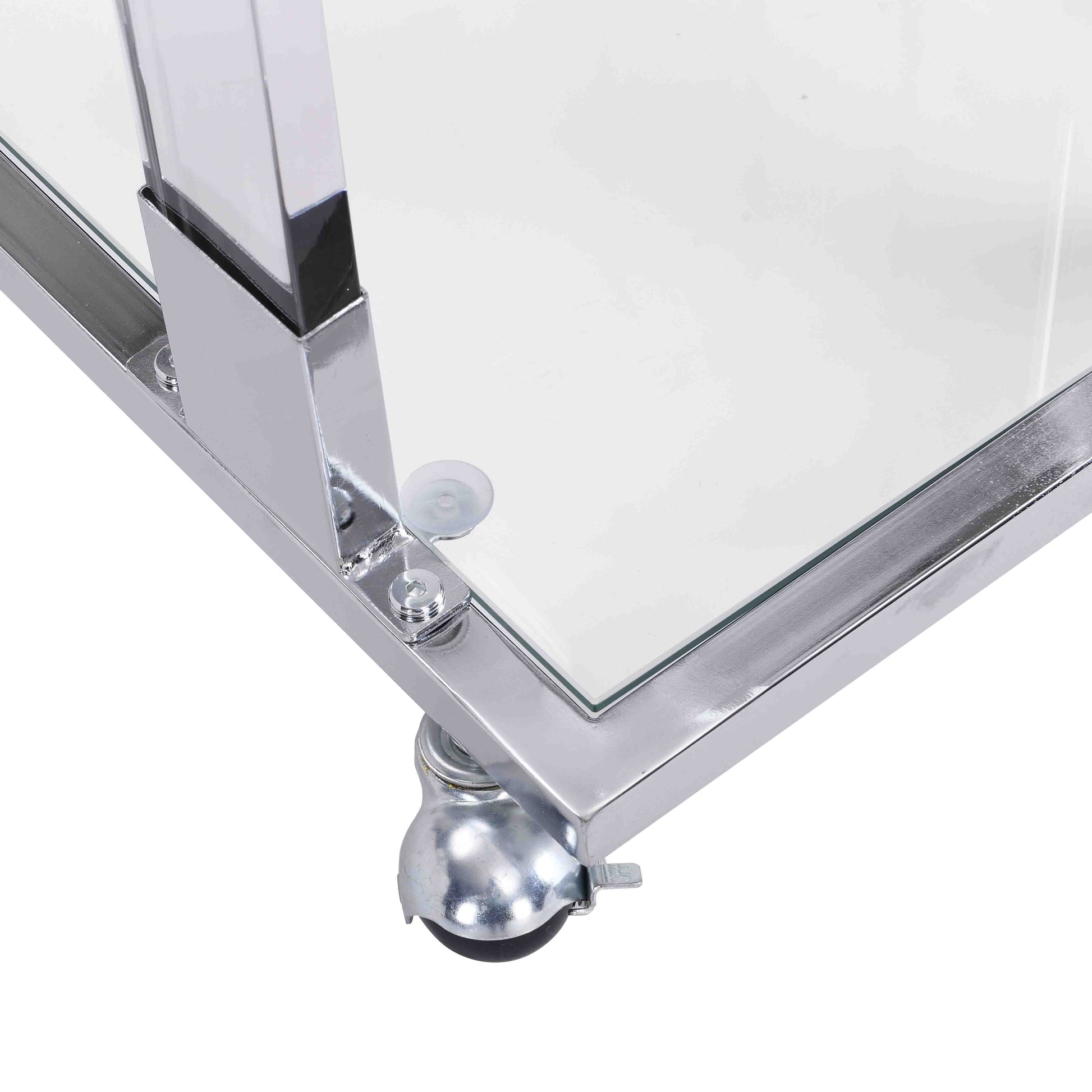 Top C Shape Square Acrylic Table Chrome Glass Side with Metal Base_7