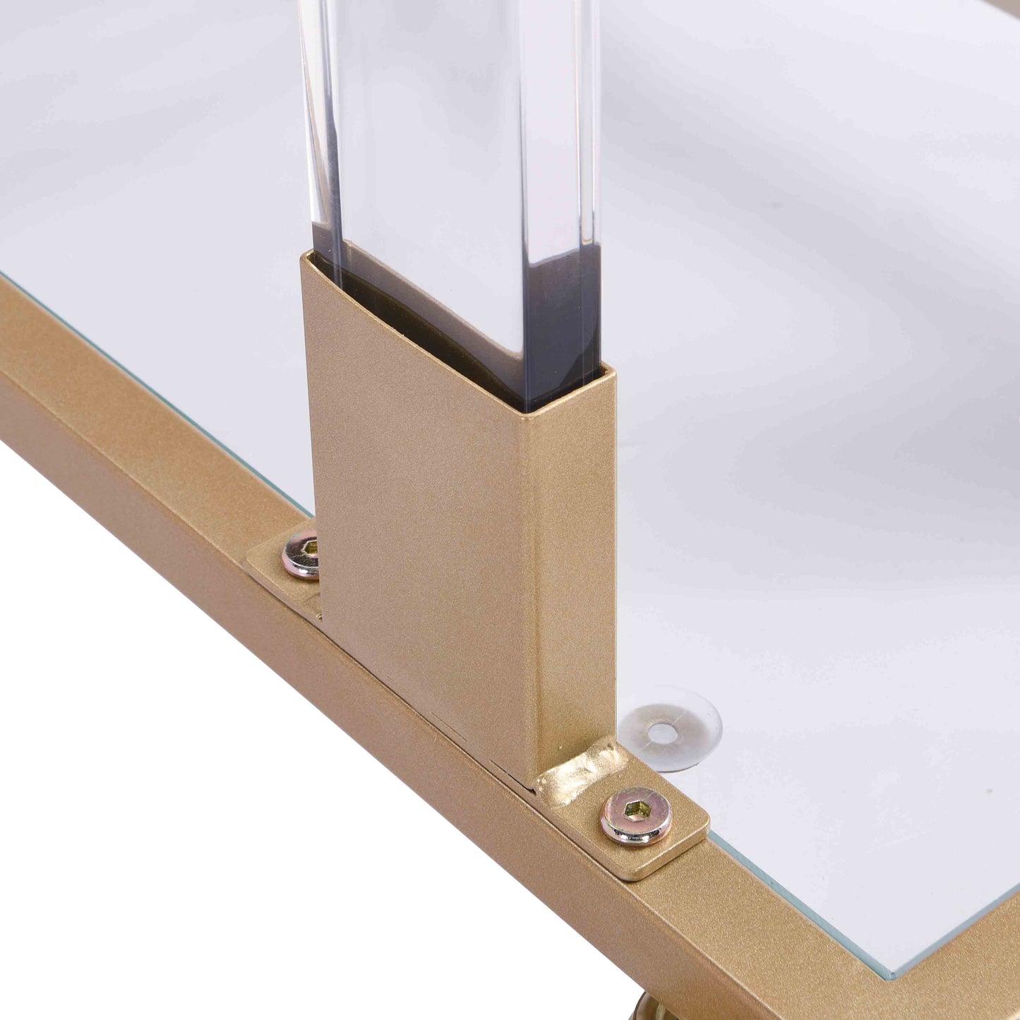 Top C Shape Acrylic Square Sofa Table with Glass Top and 4 Wheels_7