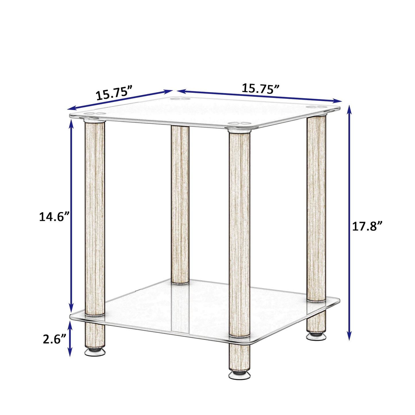 2 Tiers Space Saving End Table Modern Design Night Stand with Storage Shelve- White+Oak_7