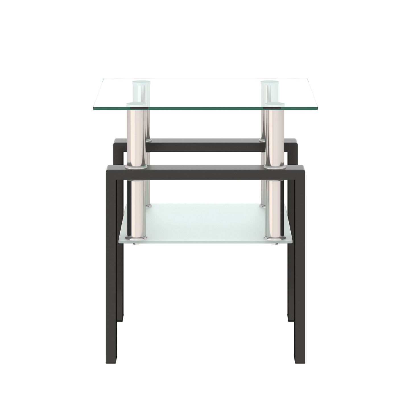 Tempered Glass Bedside Corner Coffee Table Contemporary End Table in Black_7
