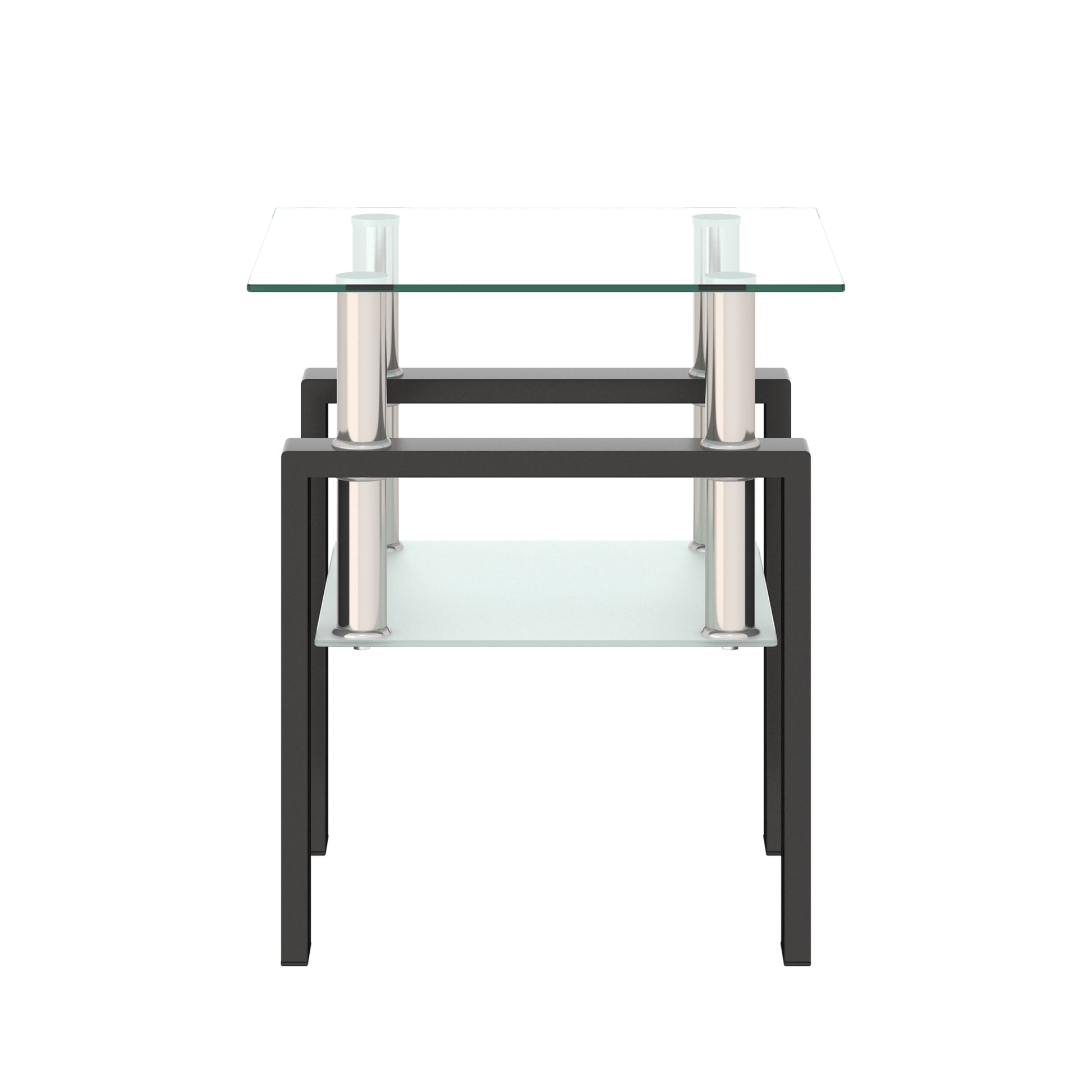 Tempered Glass Bedside Corner Coffee Table Contemporary End Table in Black_7