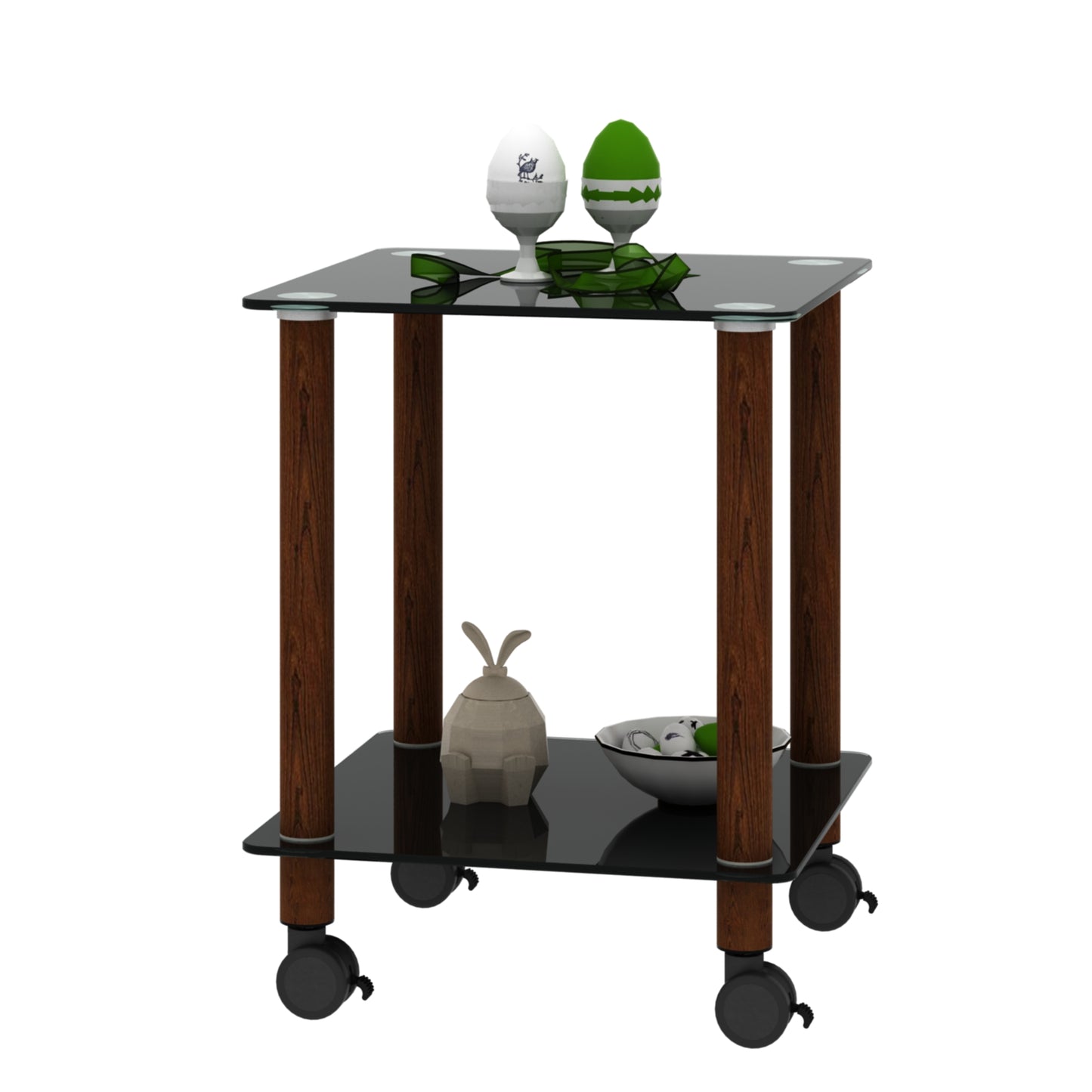 2 Tiers Space Saving End Table Modern Design Night Stand with Storage Shelve- Black+Walnut_10
