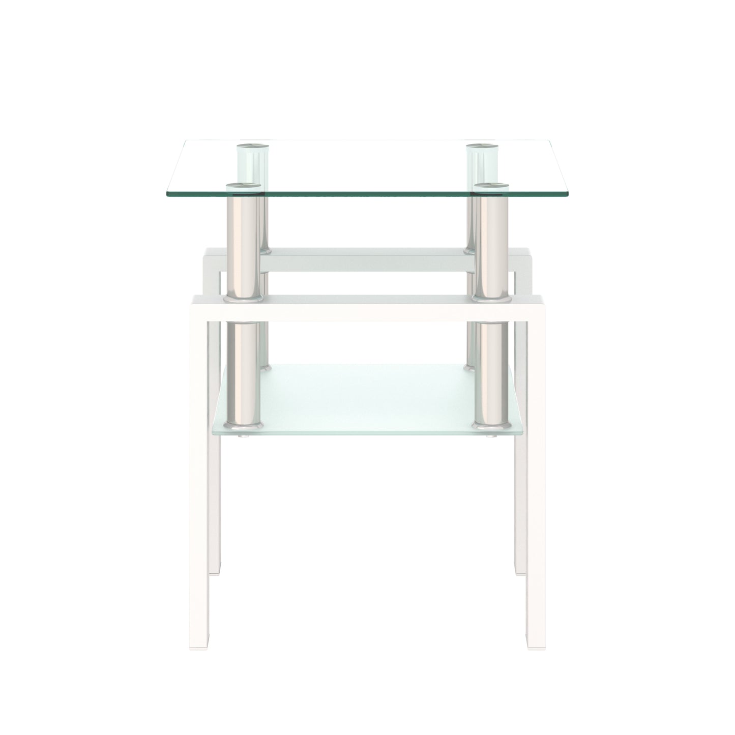 Tempered Glass Bedside Corner Coffee Table Contemporary End Table in White_7