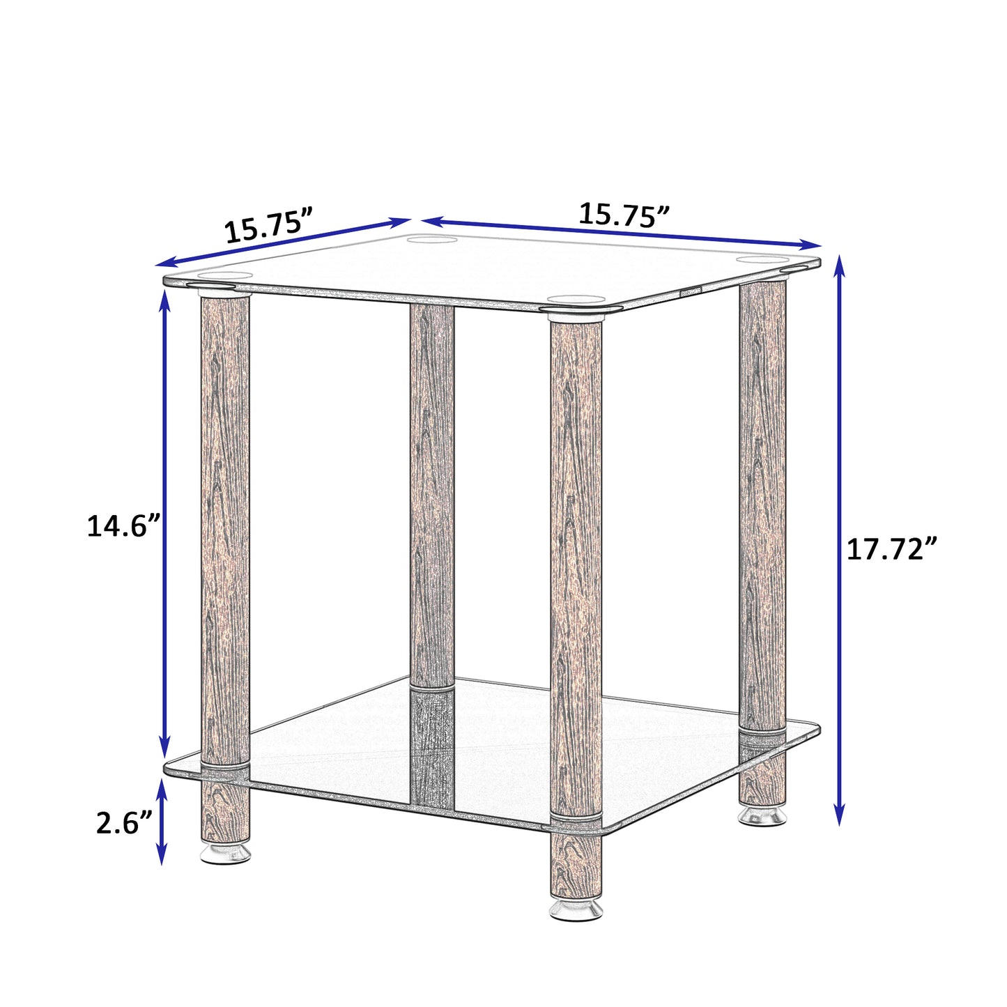2 Tiers Space Saving End Table Modern Design Night Stand with Storage Shelve- Black+Walnut_6