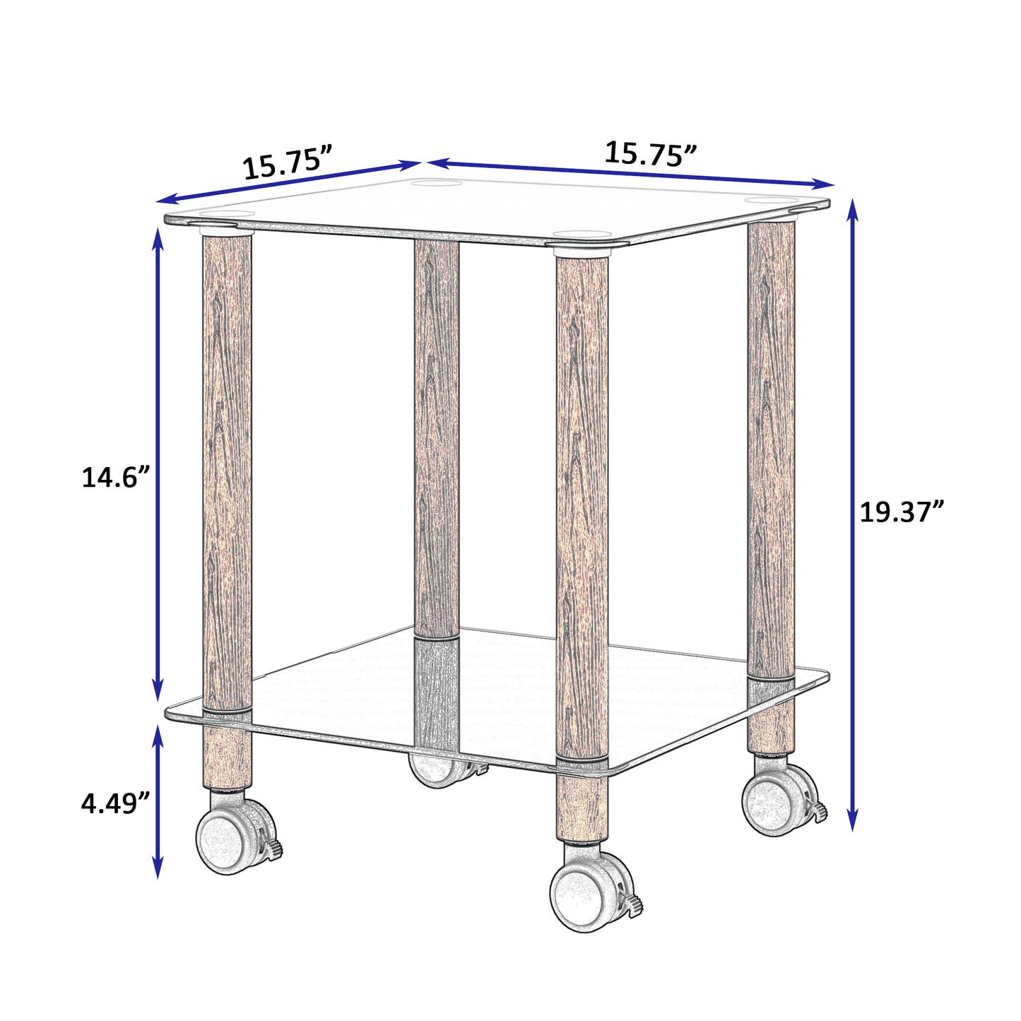 2 Tiers Space Saving End Table Modern Design Night Stand with Storage Shelve- Black+Walnut_8