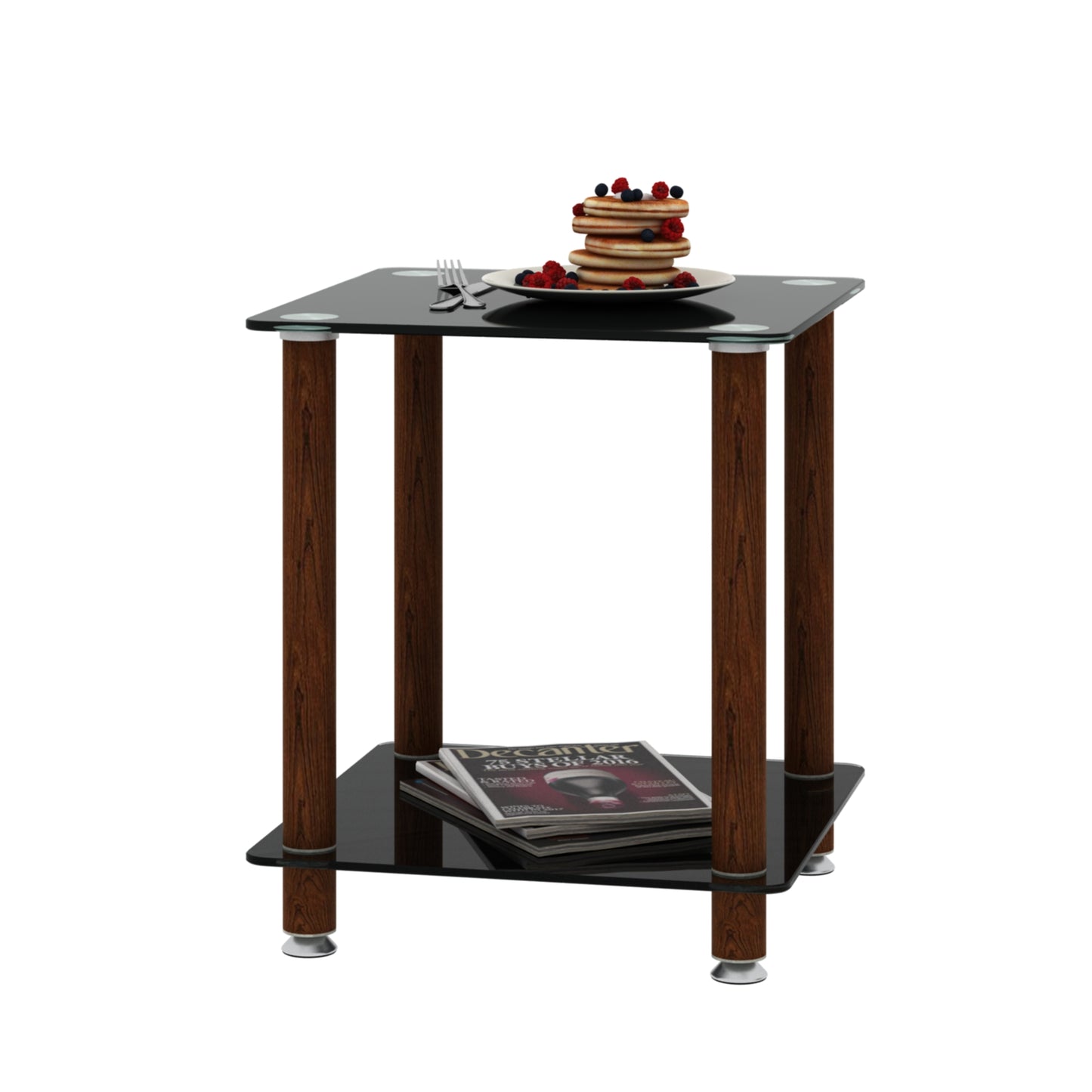 2 Tiers Space Saving End Table Modern Design Night Stand with Storage Shelve- Black+Walnut_11