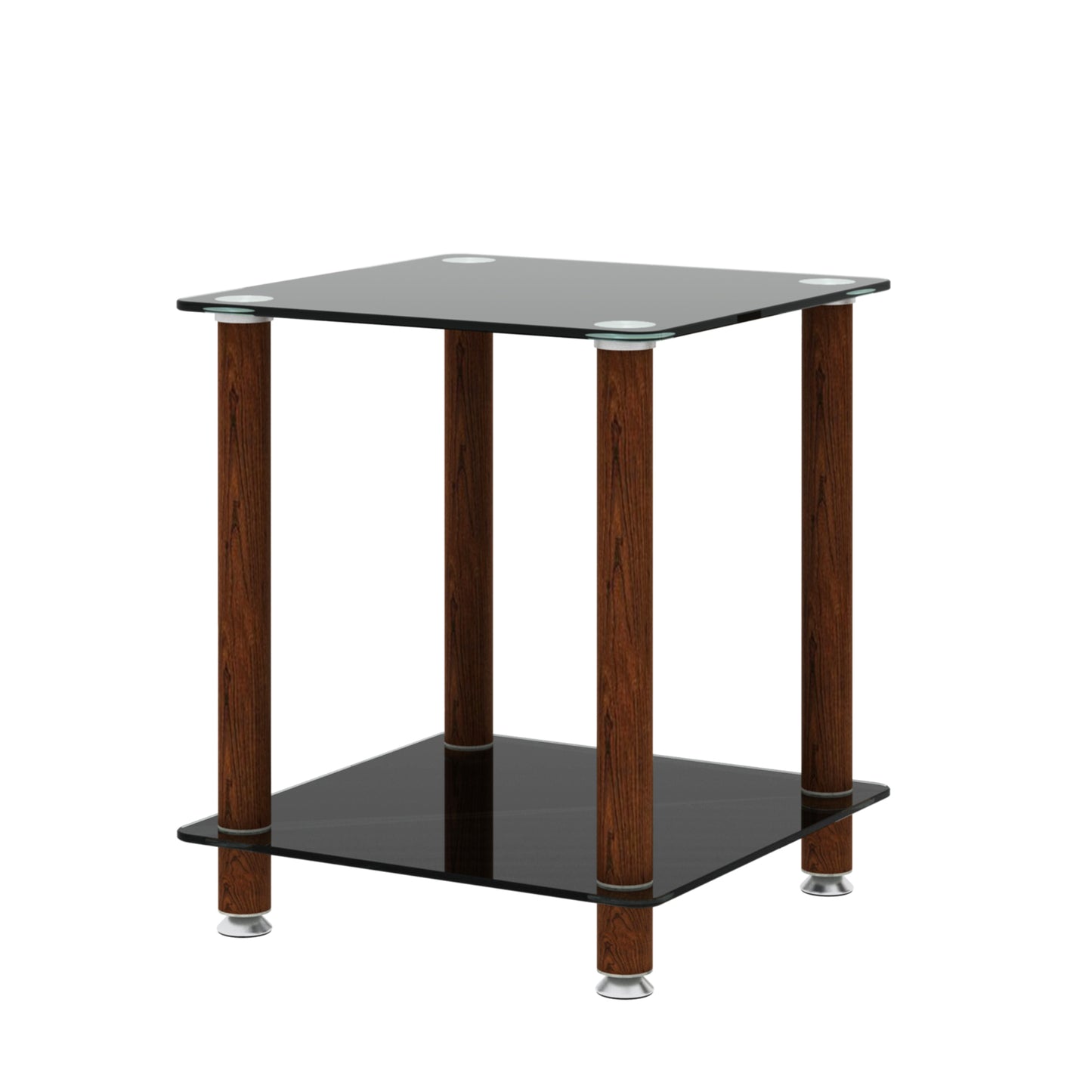 2 Tiers Space Saving End Table Modern Design Night Stand with Storage Shelve- Black+Walnut_13
