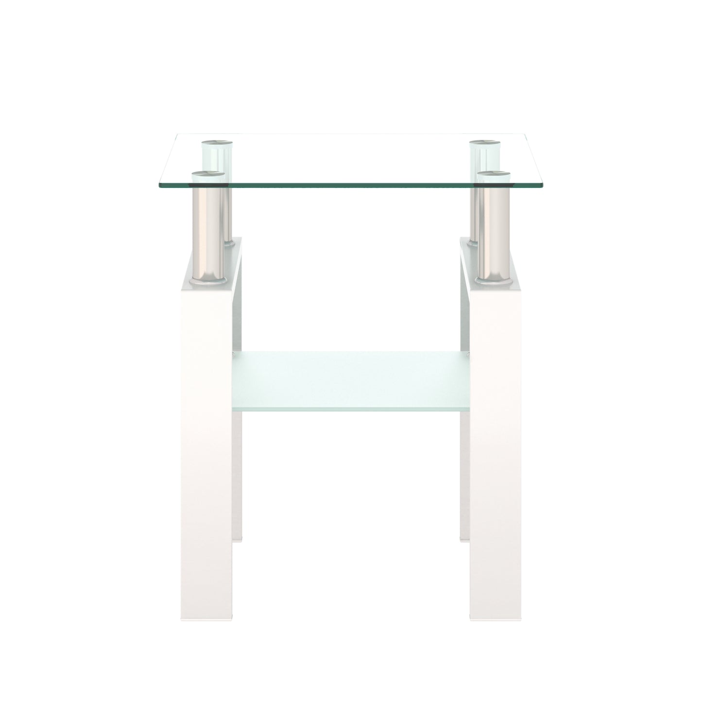 Tempered Glass Bedside Corner Coffee Table Contemporary End Table in White_9