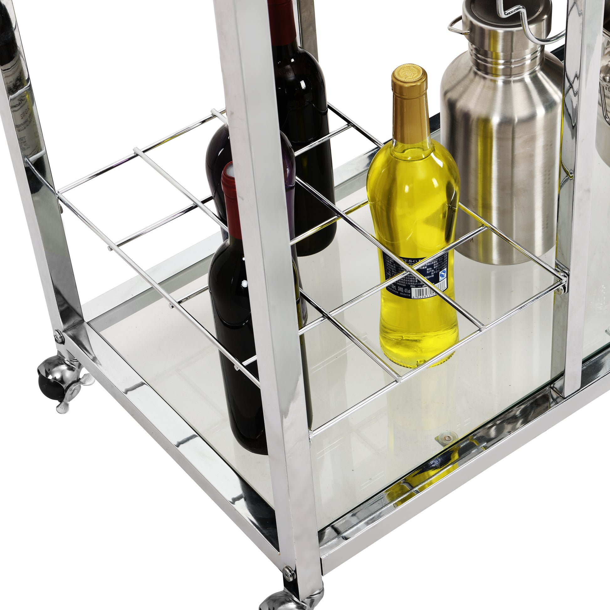 Modern Bar Cart Glass Metal Frame Wine Storage-Silver_6