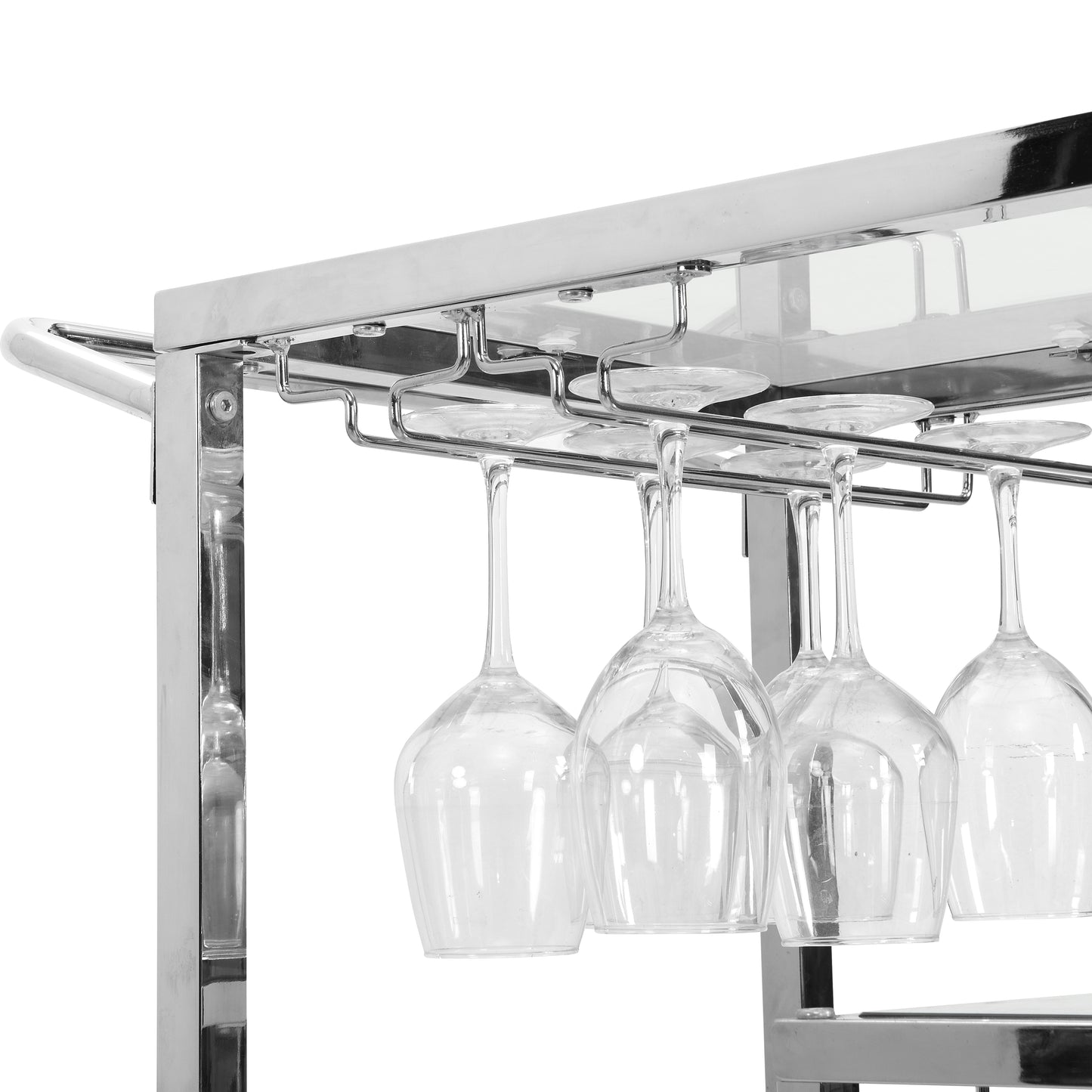 Modern Bar Cart Glass Metal Frame Wine Storage-Silver_8