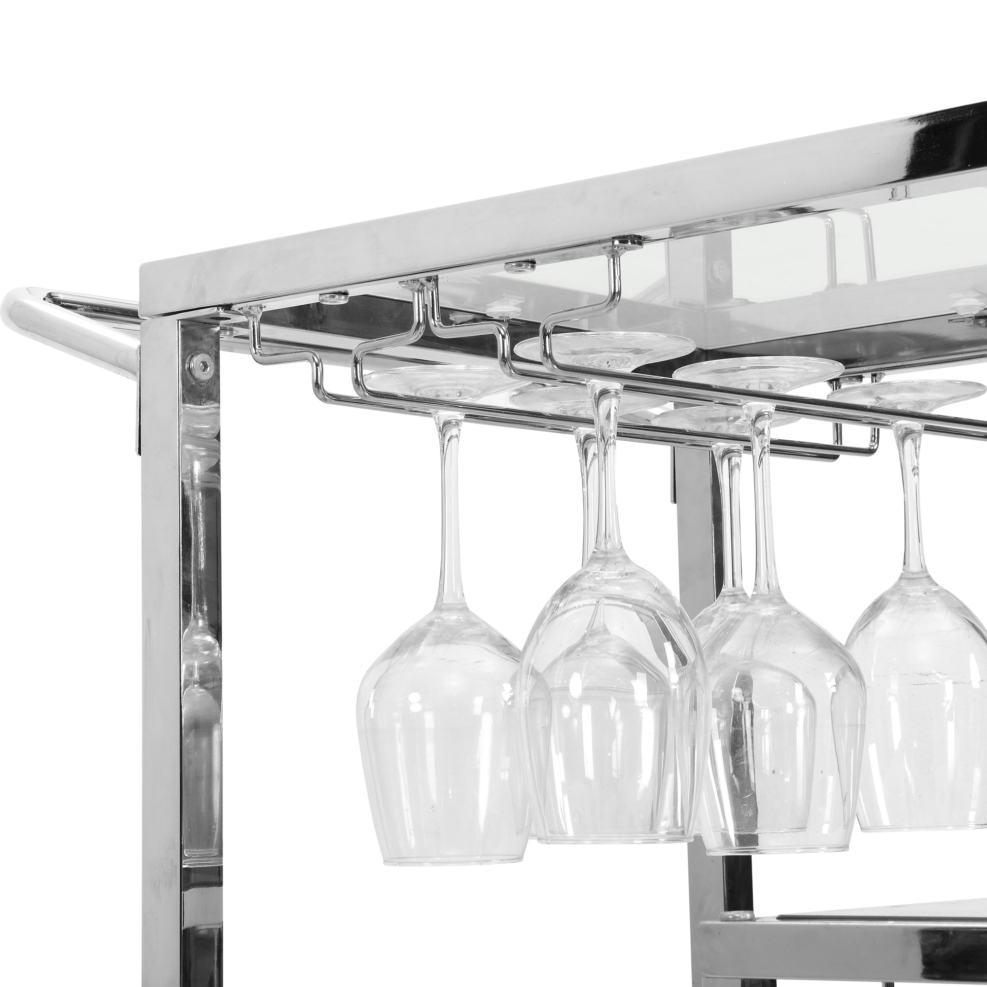 Modern Bar Cart Glass Metal Frame Wine Storage-Silver_8