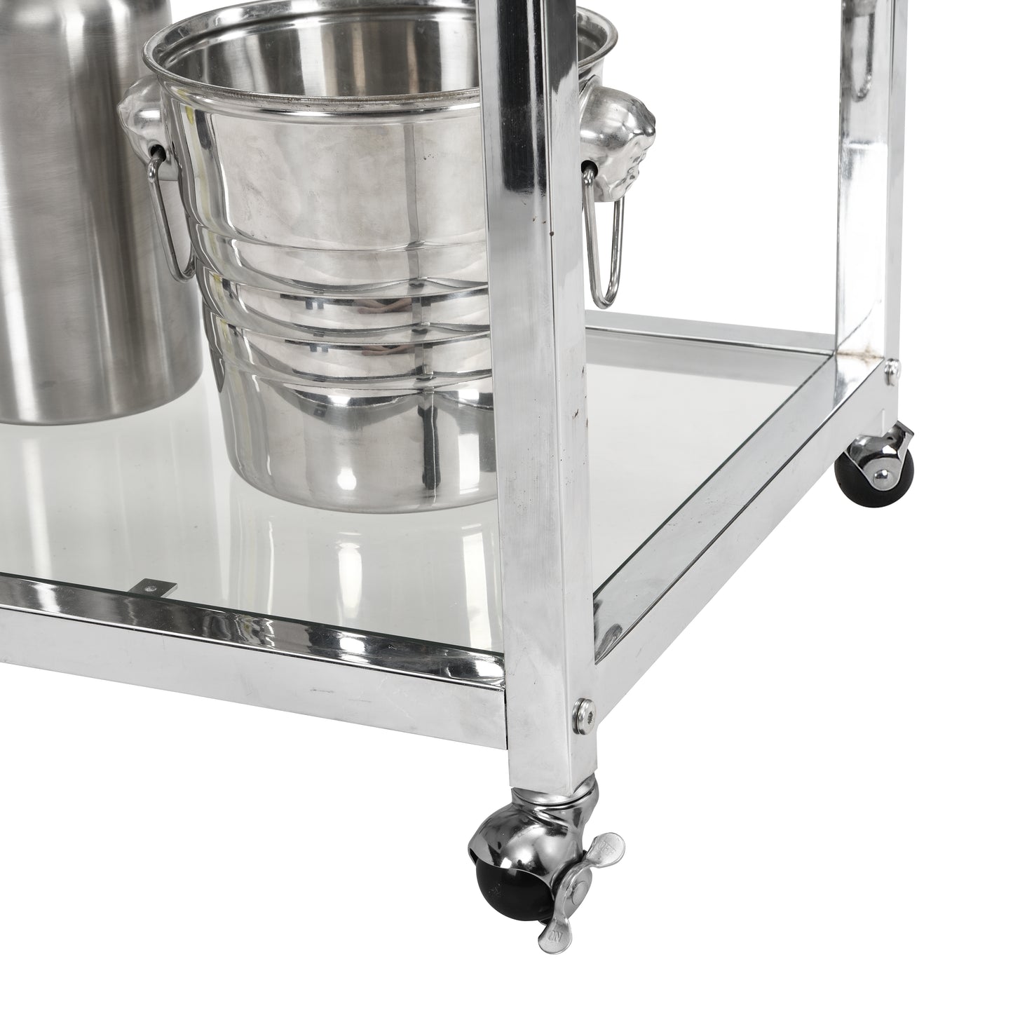 Modern Bar Cart Glass Metal Frame Wine Storage-Silver_10