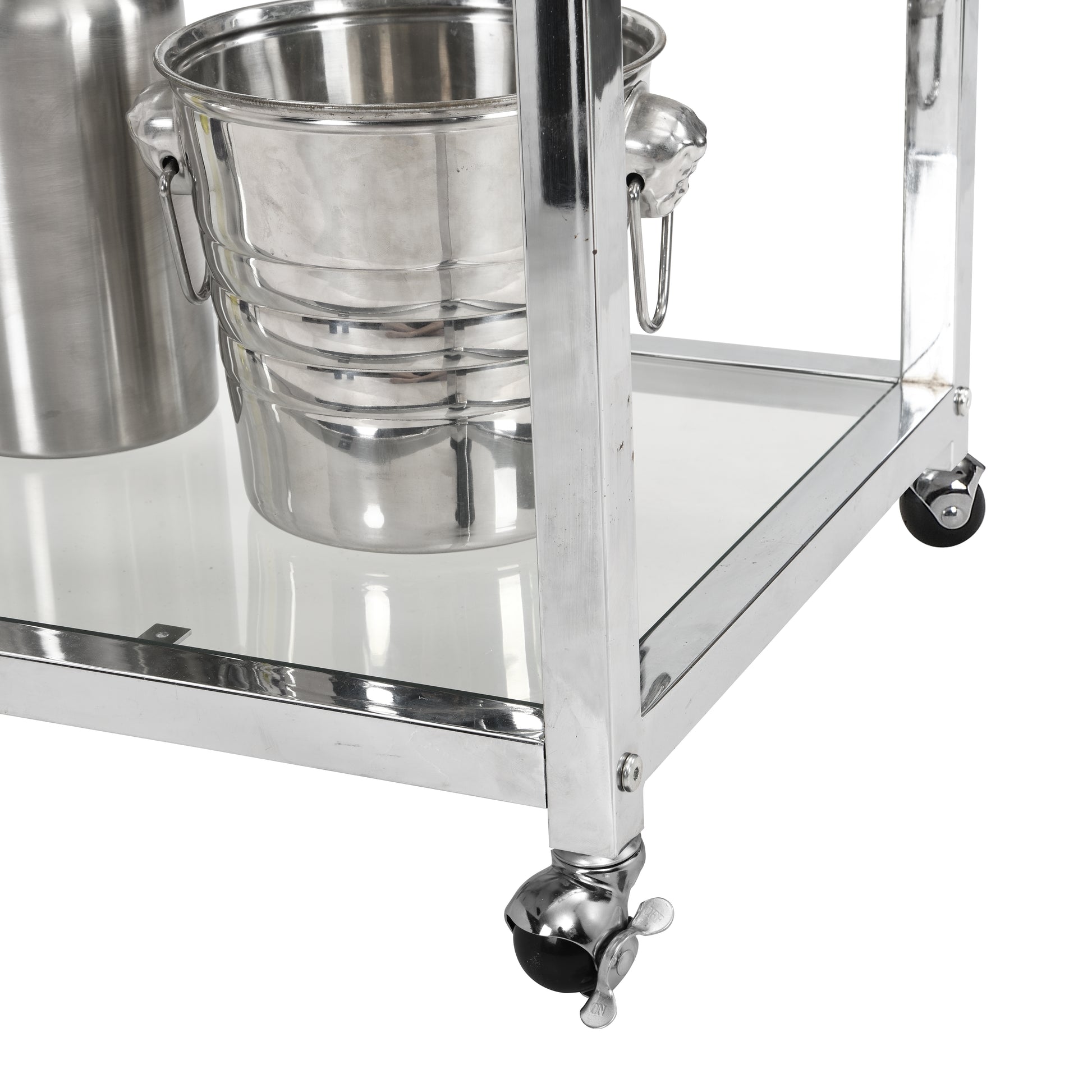 Modern Bar Cart Glass Metal Frame Wine Storage-Silver_10