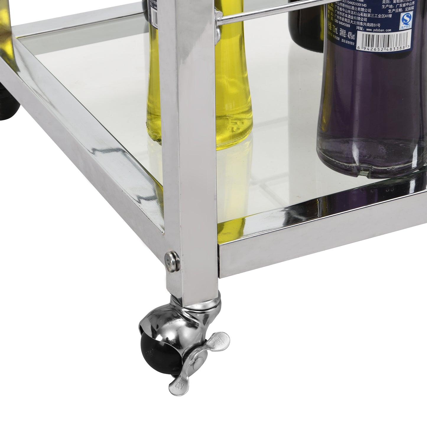 Modern Bar Cart Glass Metal Frame Wine Storage-Silver_11