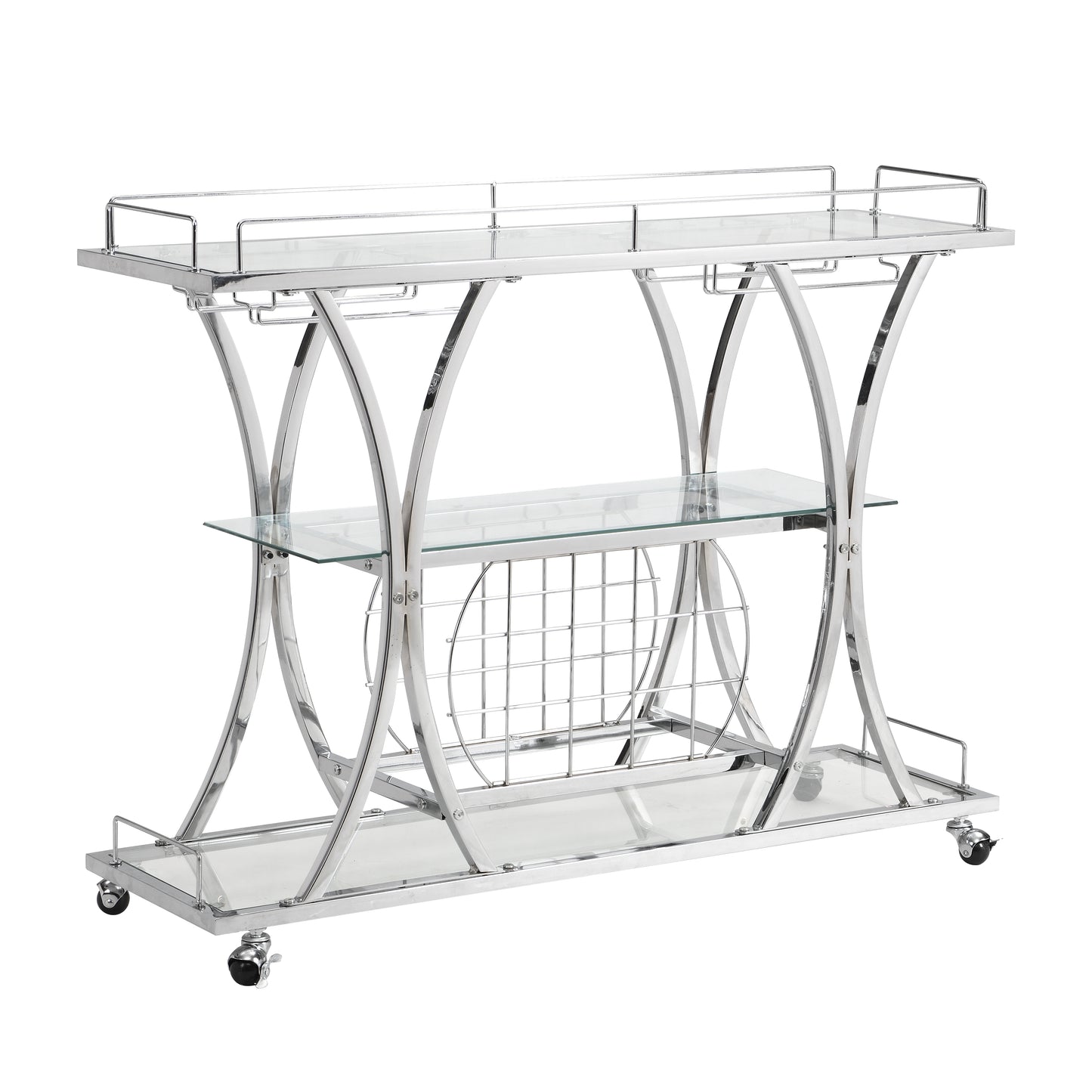 Bar Cart with Wine Rack Glass Metal Frame Wine Storage-Silver_4