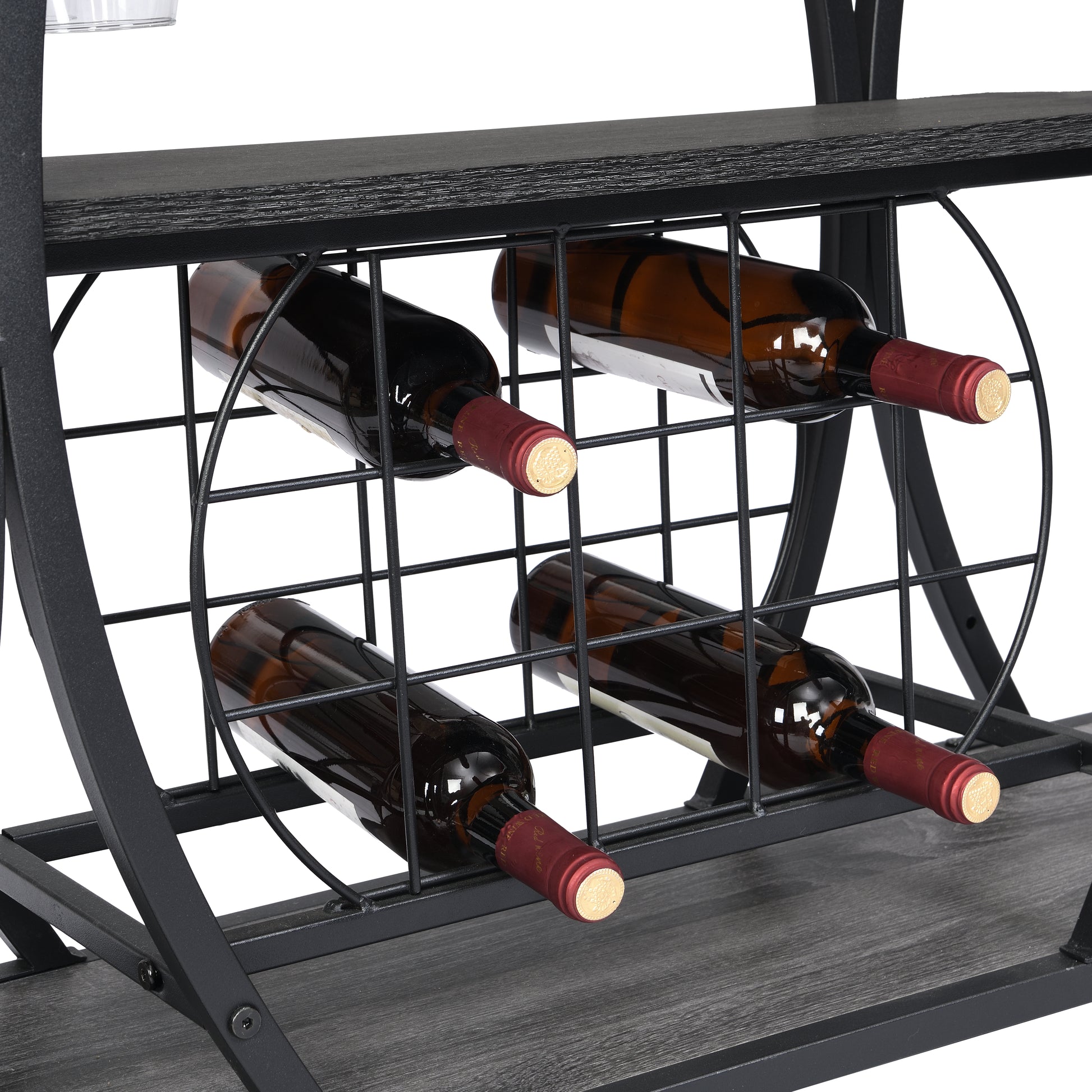 Kitchen 3 -Tier Storage Shelves Cart with Wine Rack-Black_9