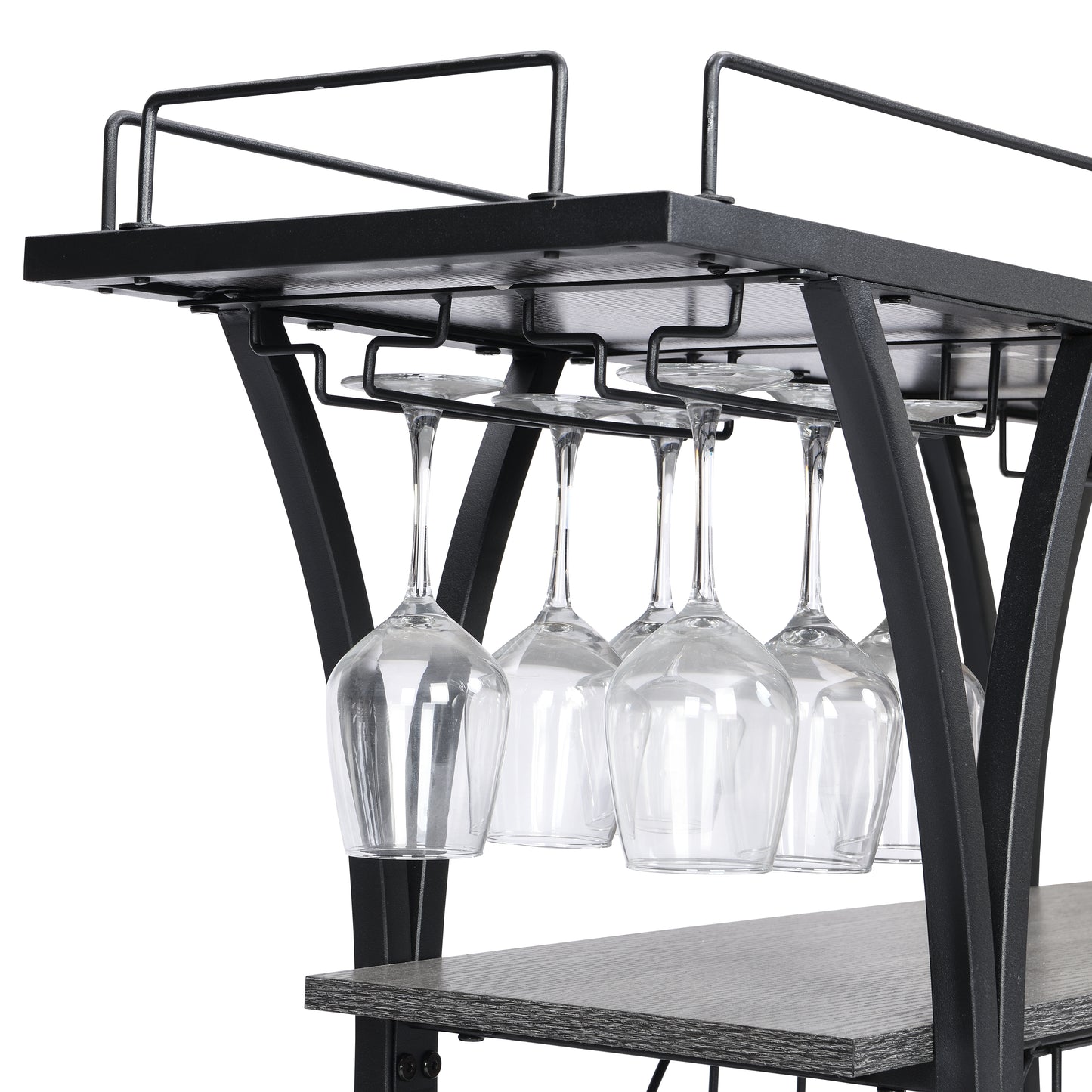 Kitchen 3 -Tier Storage Shelves Cart with Wine Rack-Black_11