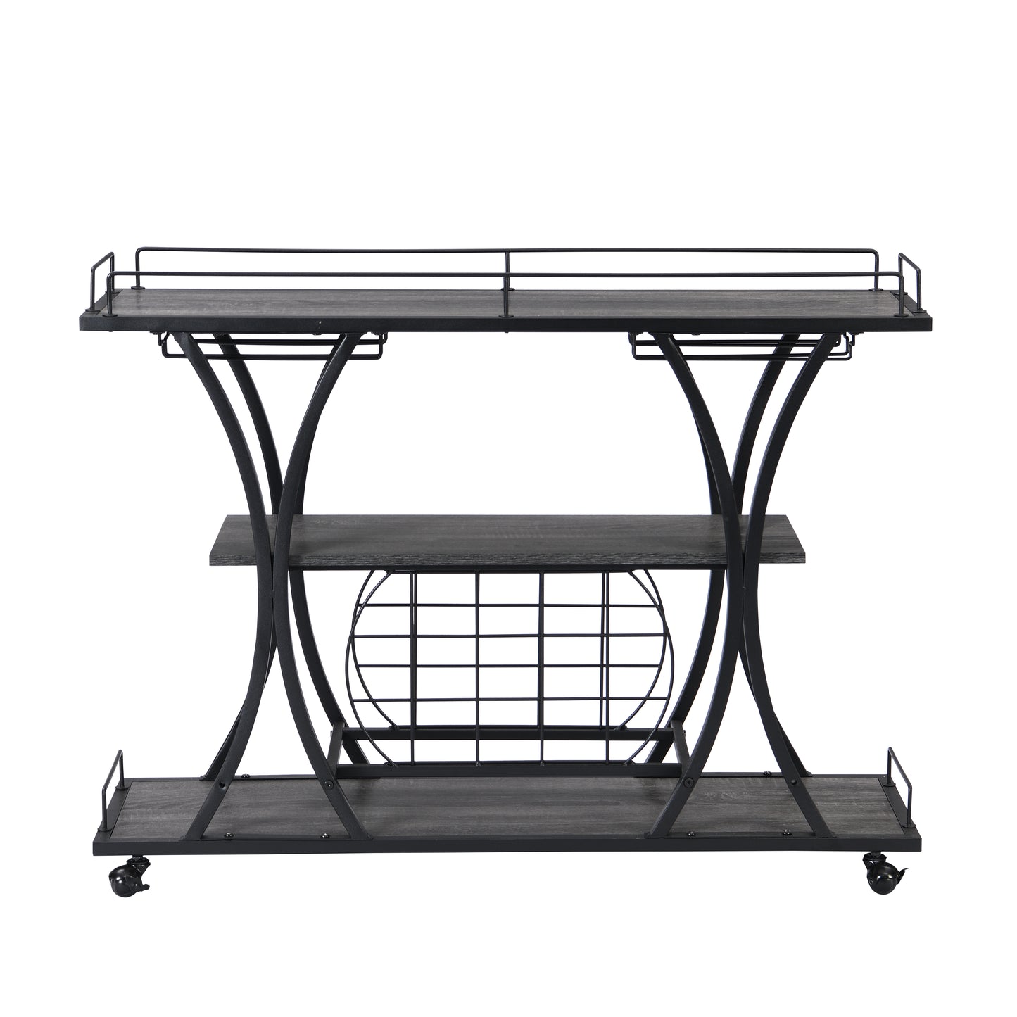 Kitchen 3 -Tier Storage Shelves Cart with Wine Rack-Black_4