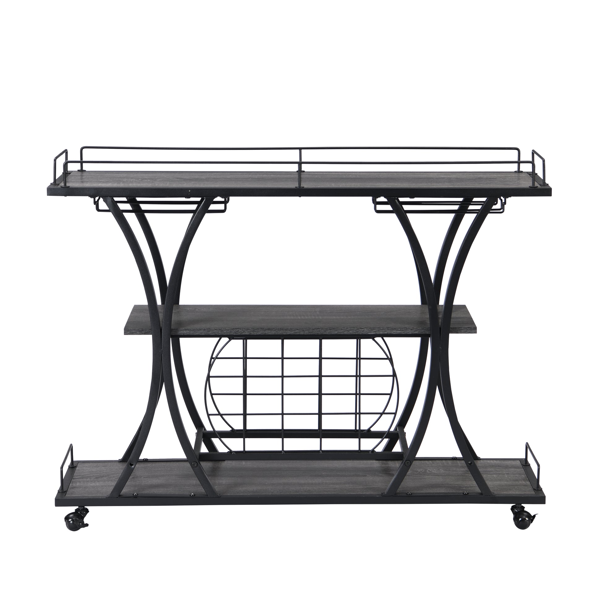 Kitchen 3 -Tier Storage Shelves Cart with Wine Rack-Black_4