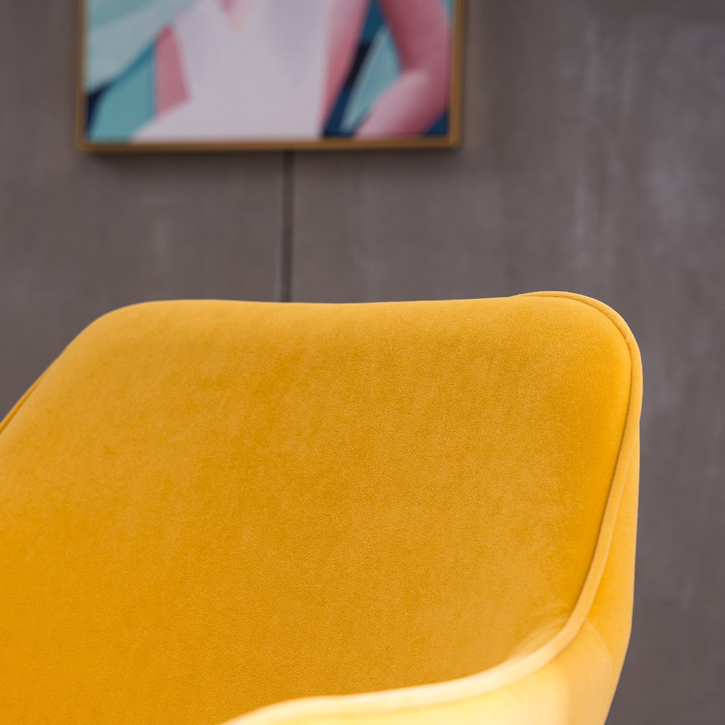 360° Revolving Modern Design Velvet Home and Office Chair with Metal Legs- Yellow_4