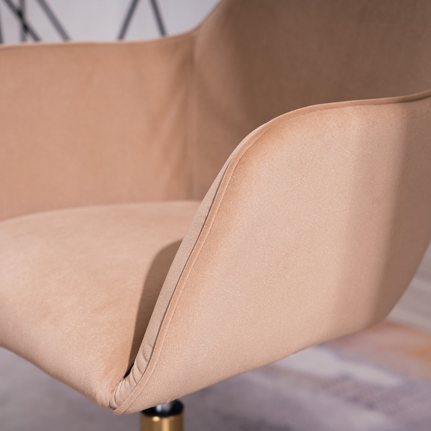360° Revolving Modern Design Velvet Home and Office Chair with Metal Legs- Light Coffee_8