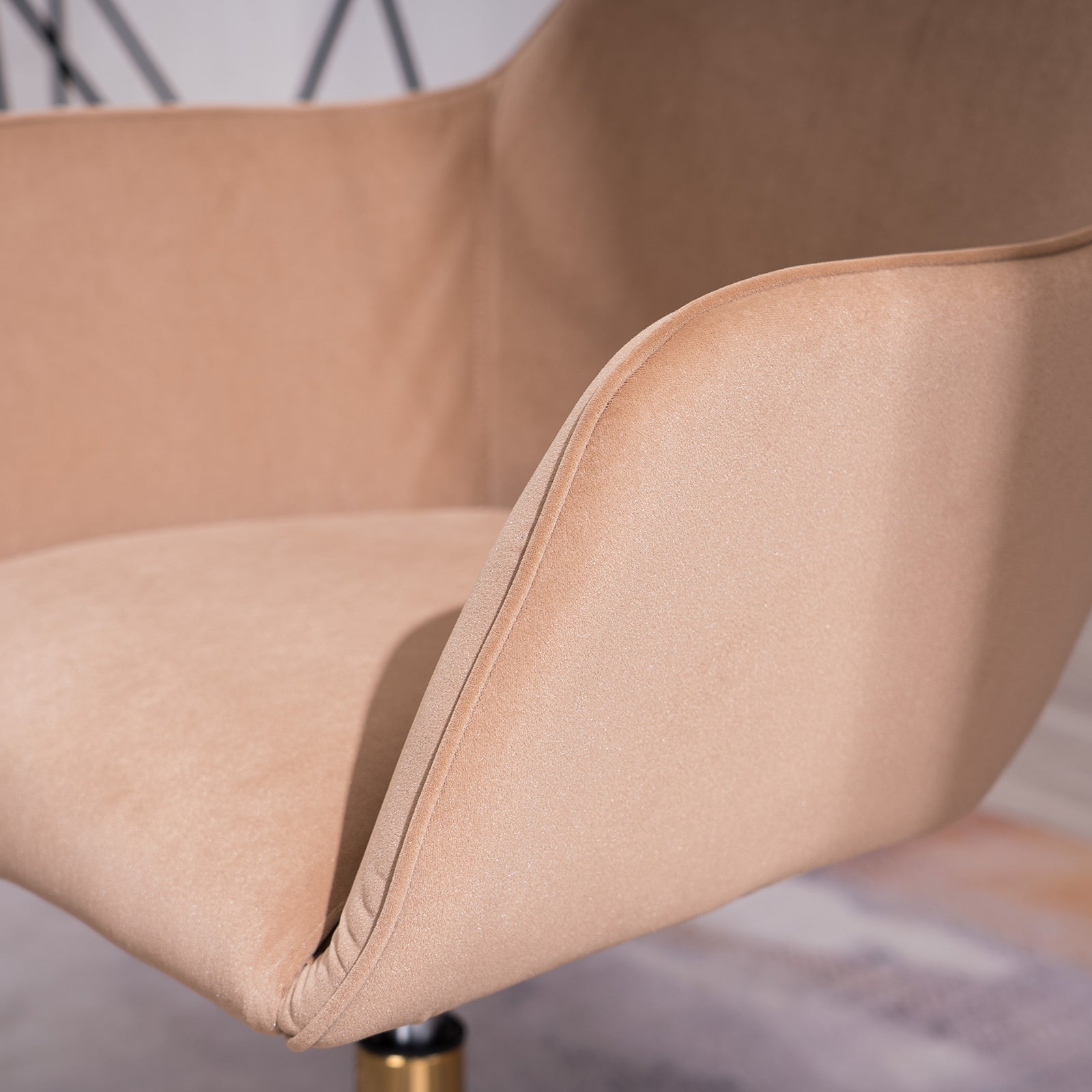360° Revolving Modern Design Velvet Home and Office Chair with Metal Legs- Light Coffee_8