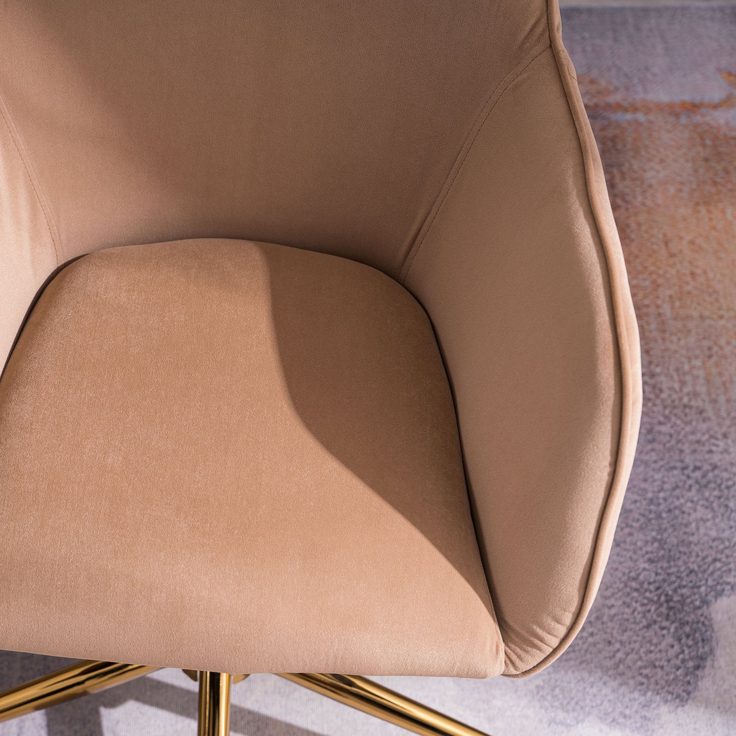 360° Revolving Modern Design Velvet Home and Office Chair with Metal Legs- Light Coffee_6
