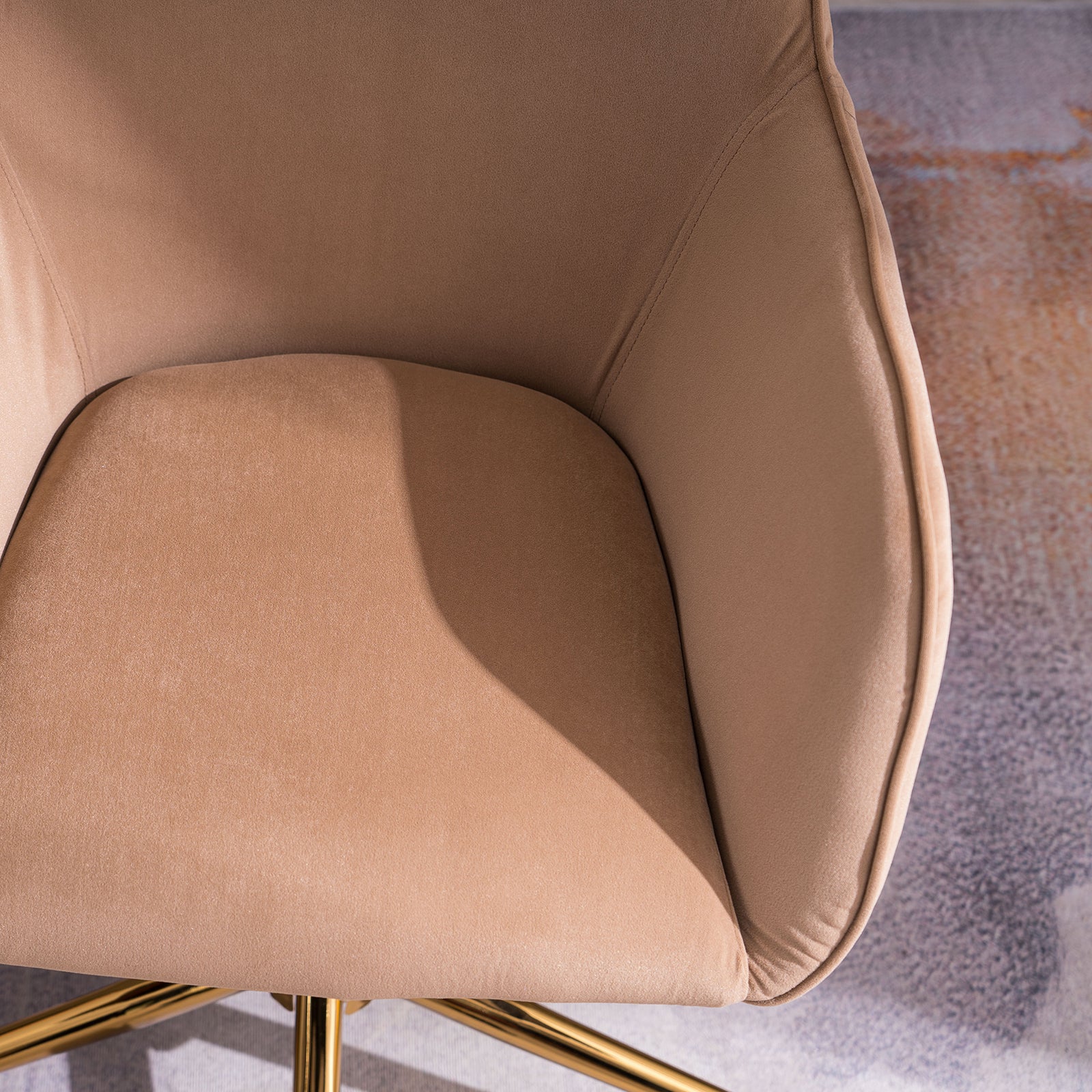 360° Revolving Modern Design Velvet Home and Office Chair with Metal Legs- Light Coffee_6