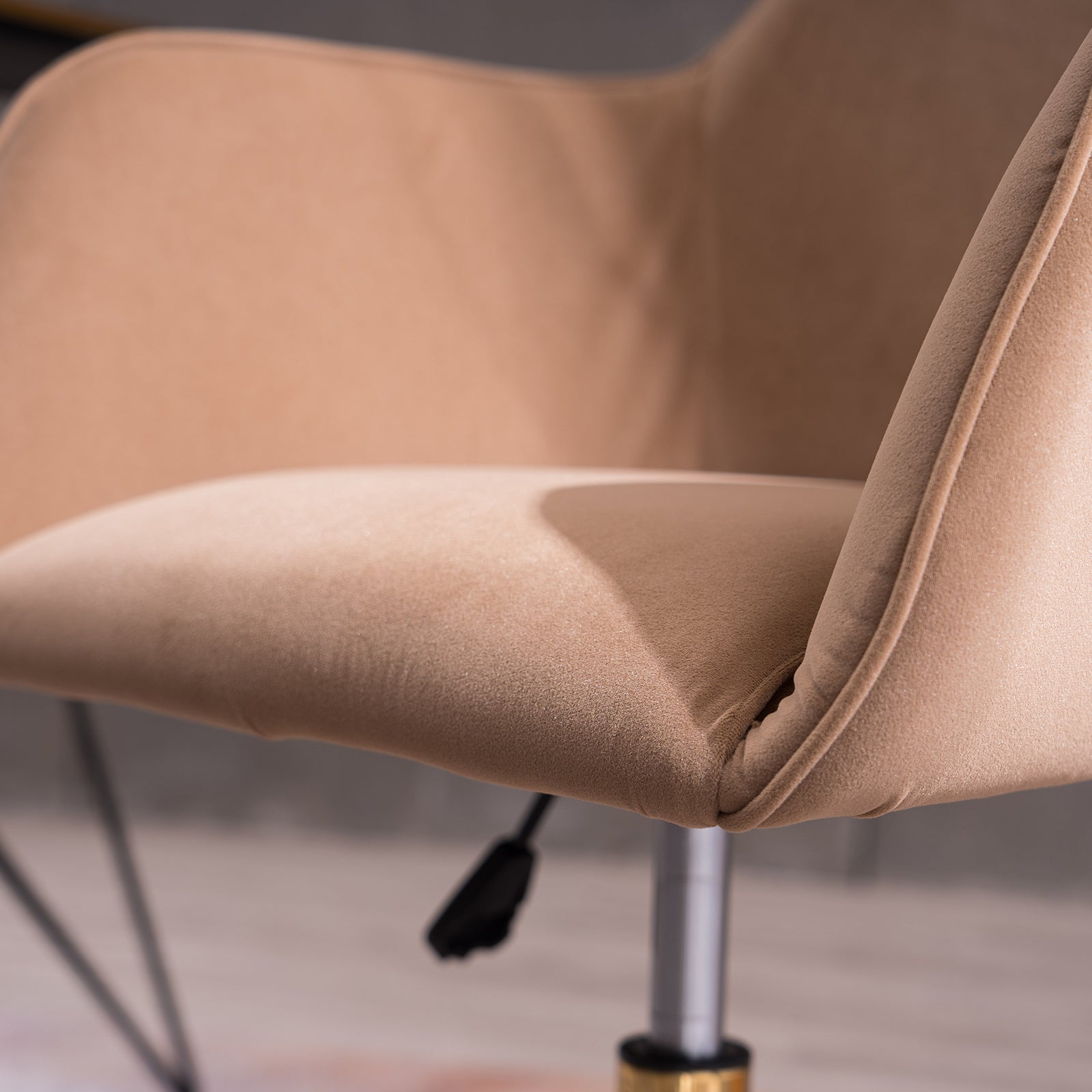 360° Revolving Modern Design Velvet Home and Office Chair with Metal Legs- Light Coffee_5