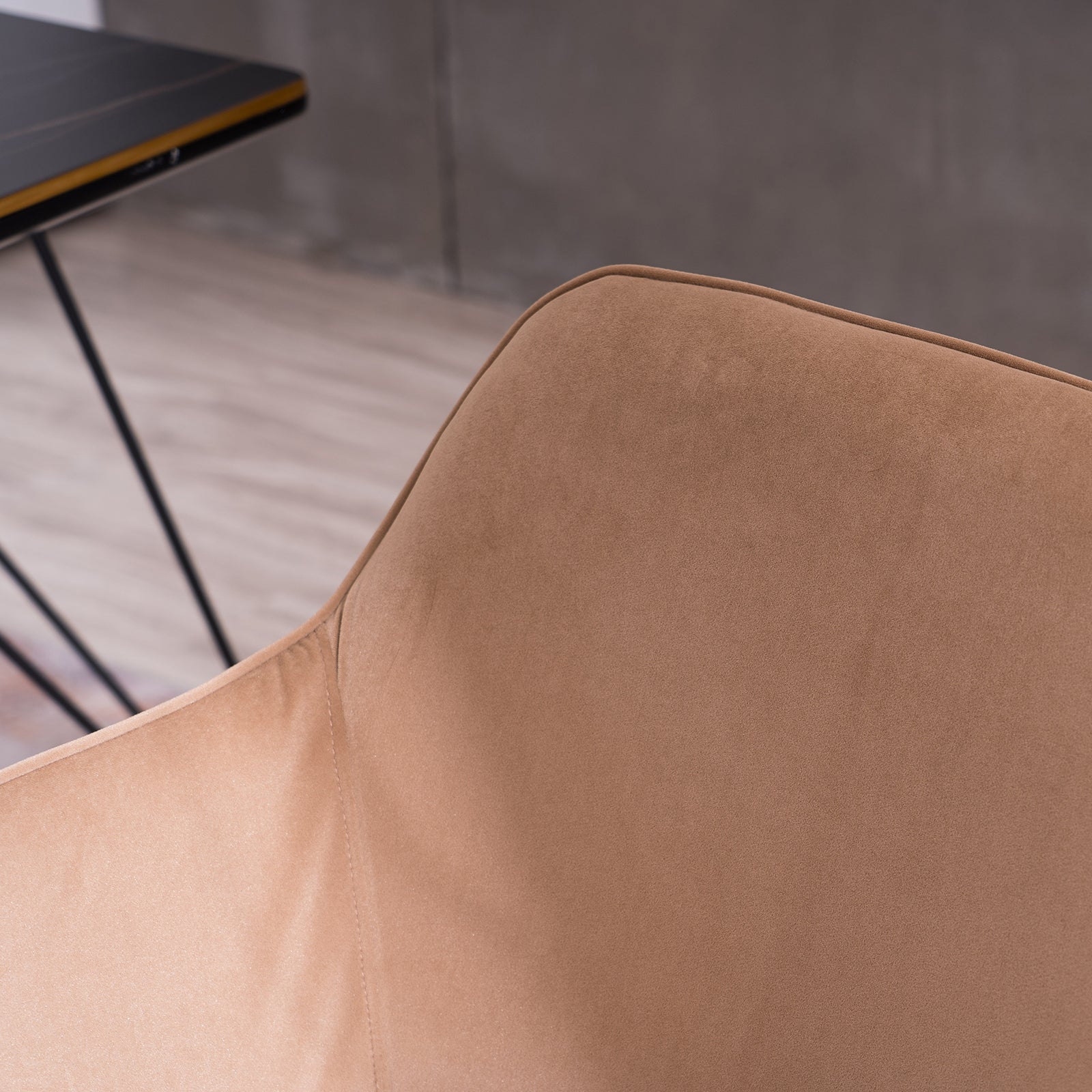 360° Revolving Modern Design Velvet Home and Office Chair with Metal Legs- Light Coffee_7