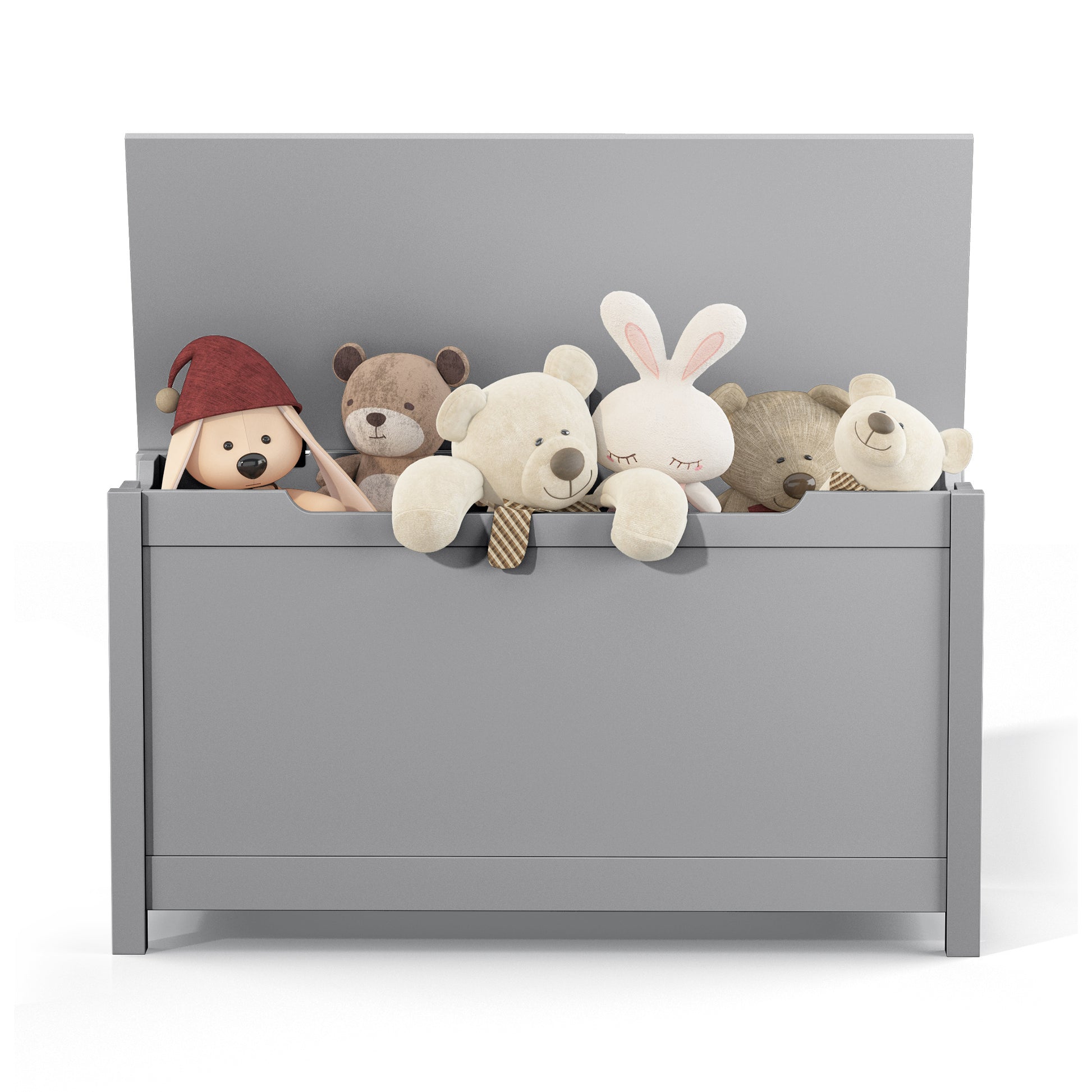 Kids Wooden Toy Box Storage with Safety Hinged Lid for Ages 3+ -Gray_5