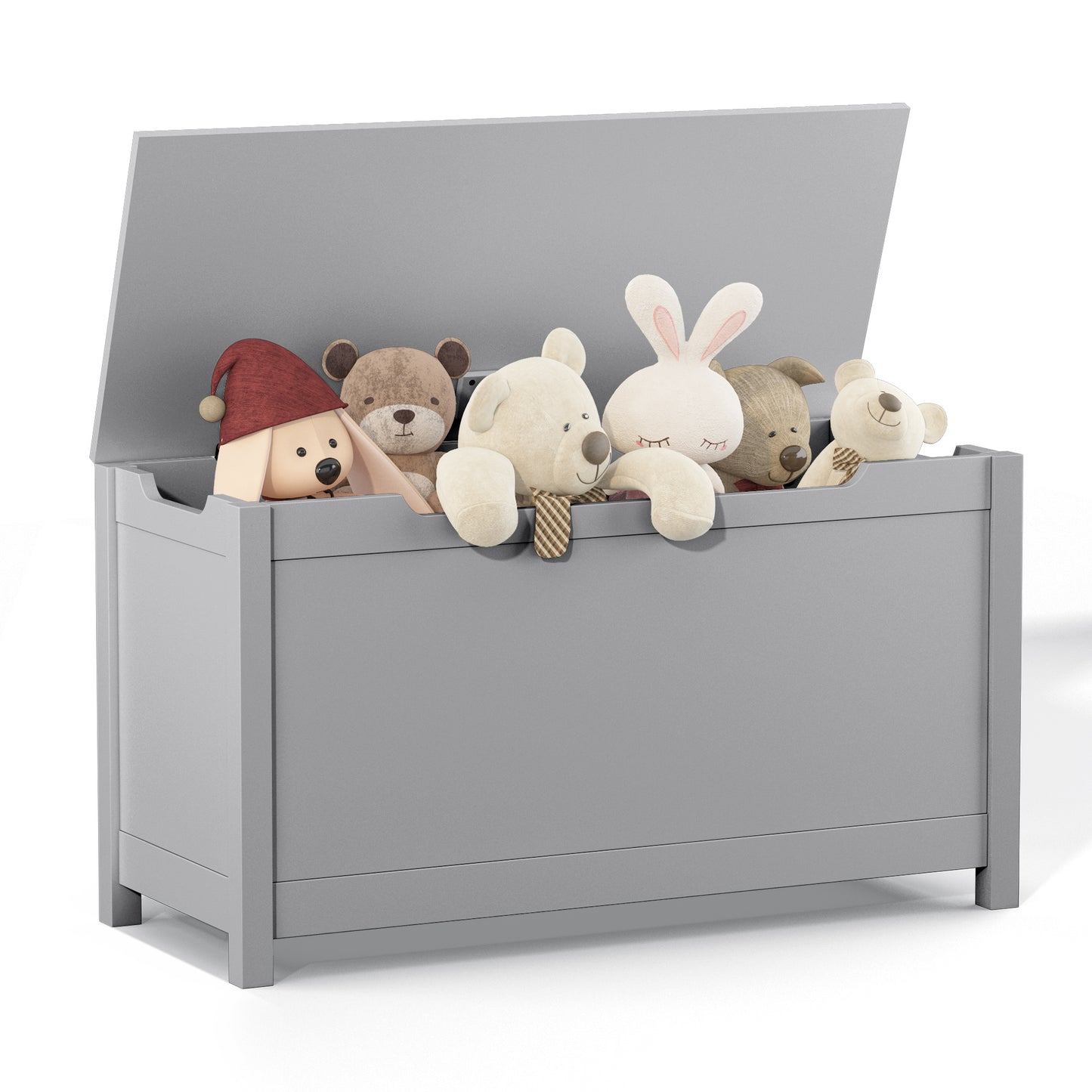 Kids Wooden Toy Box Storage with Safety Hinged Lid for Ages 3+ -Gray_4
