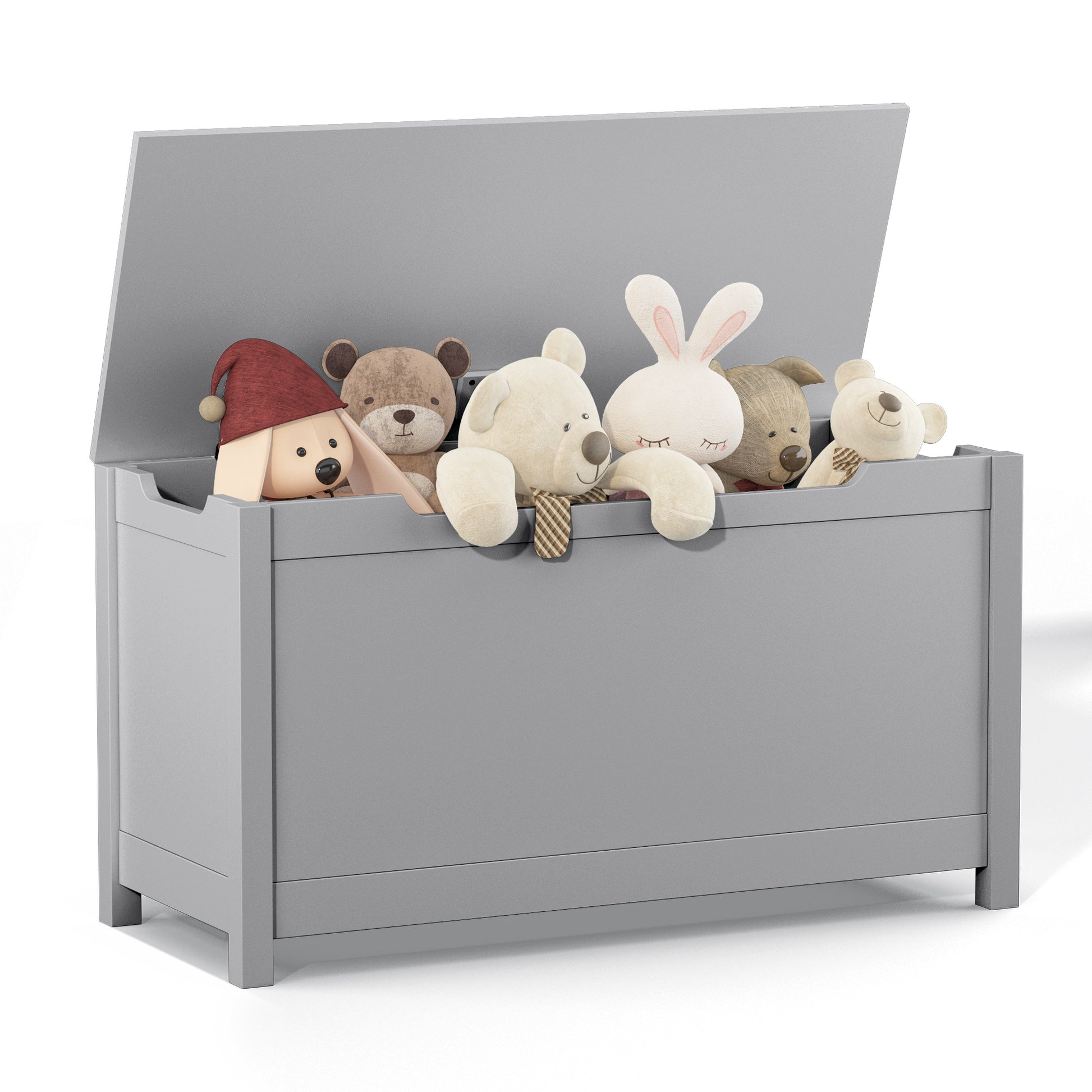 Kids Wooden Toy Box Storage with Safety Hinged Lid for Ages 3+ -Gray_4