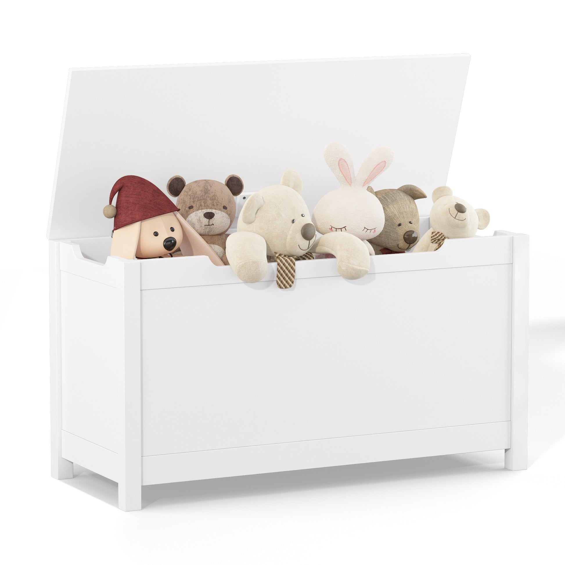 Kids Wooden Toy Box Storage with Safety Hinged Lid for Ages 3+ -White_5