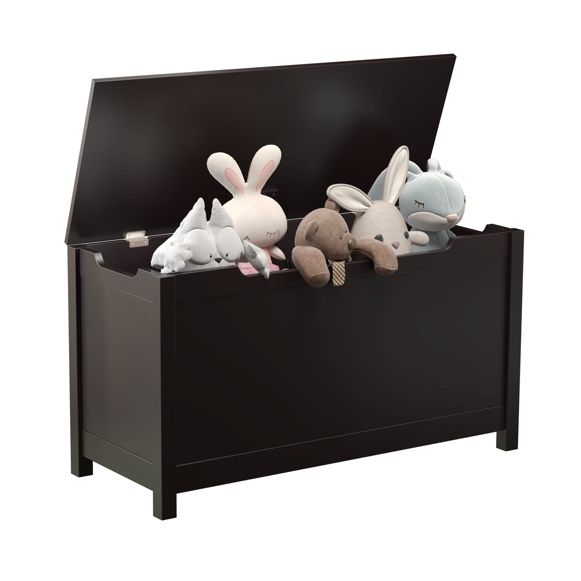 Kids Wooden Toy Box Storage with Safety Hinged Lid for Ages 3+ -Dark Brown_10