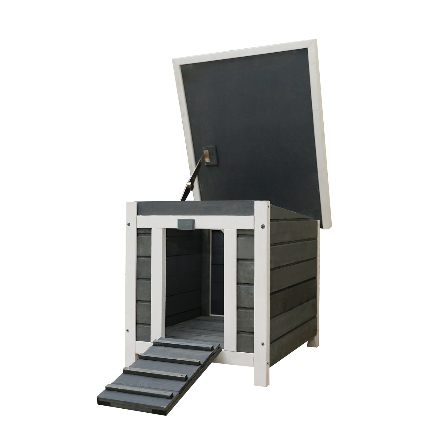 Weatherproof Wooden Outdoor Rabbit Hutch Lockable Animal House- Grey_6